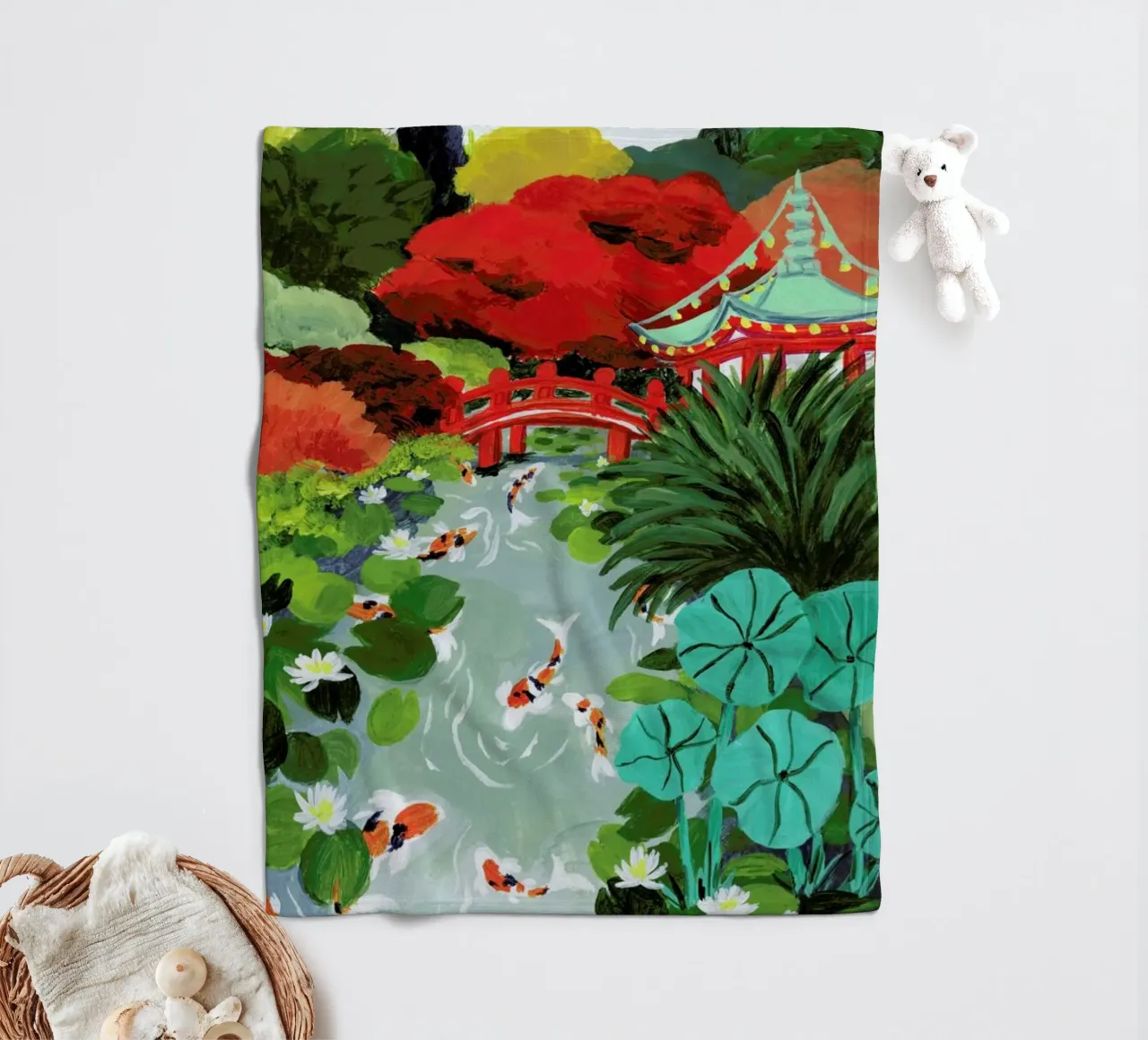 Japanese Garden fleece blanket by Sarah Gesek