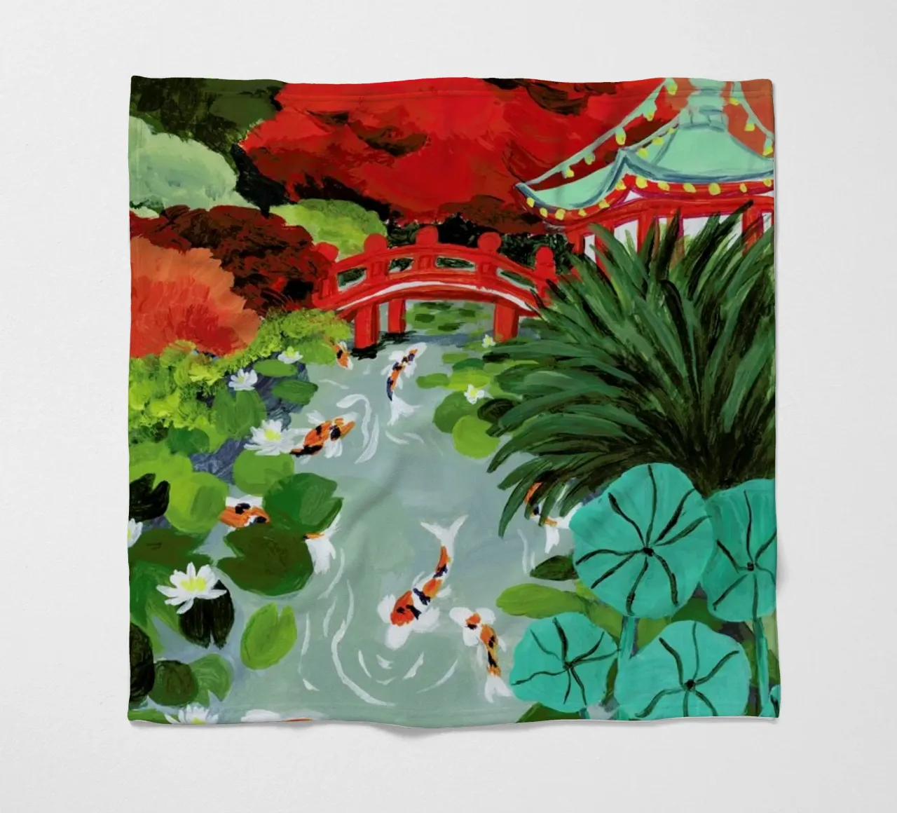 Japanese Garden fleece blanket by Sarah Gesek