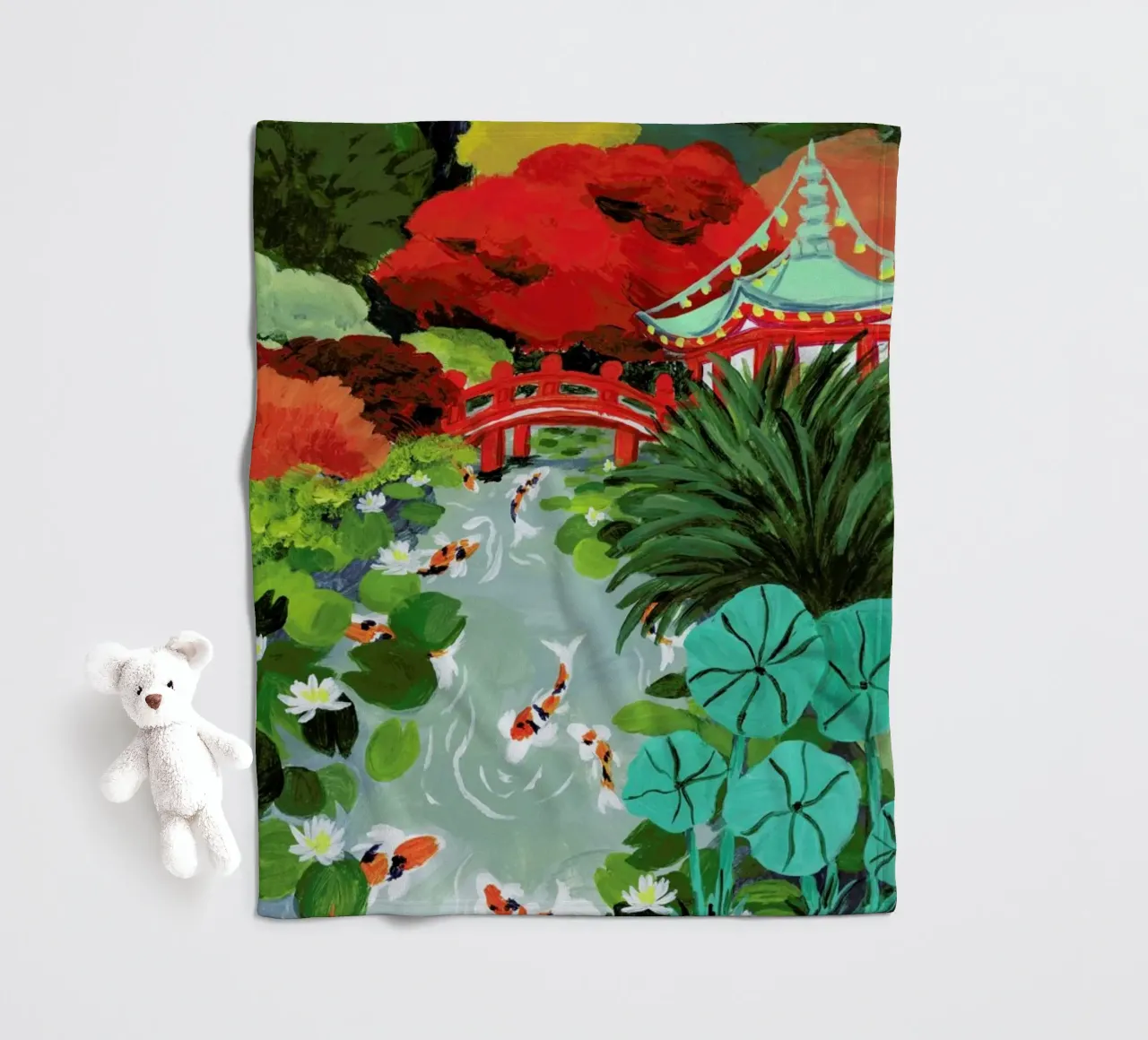 Japanese Garden fleece blanket by Sarah Gesek
