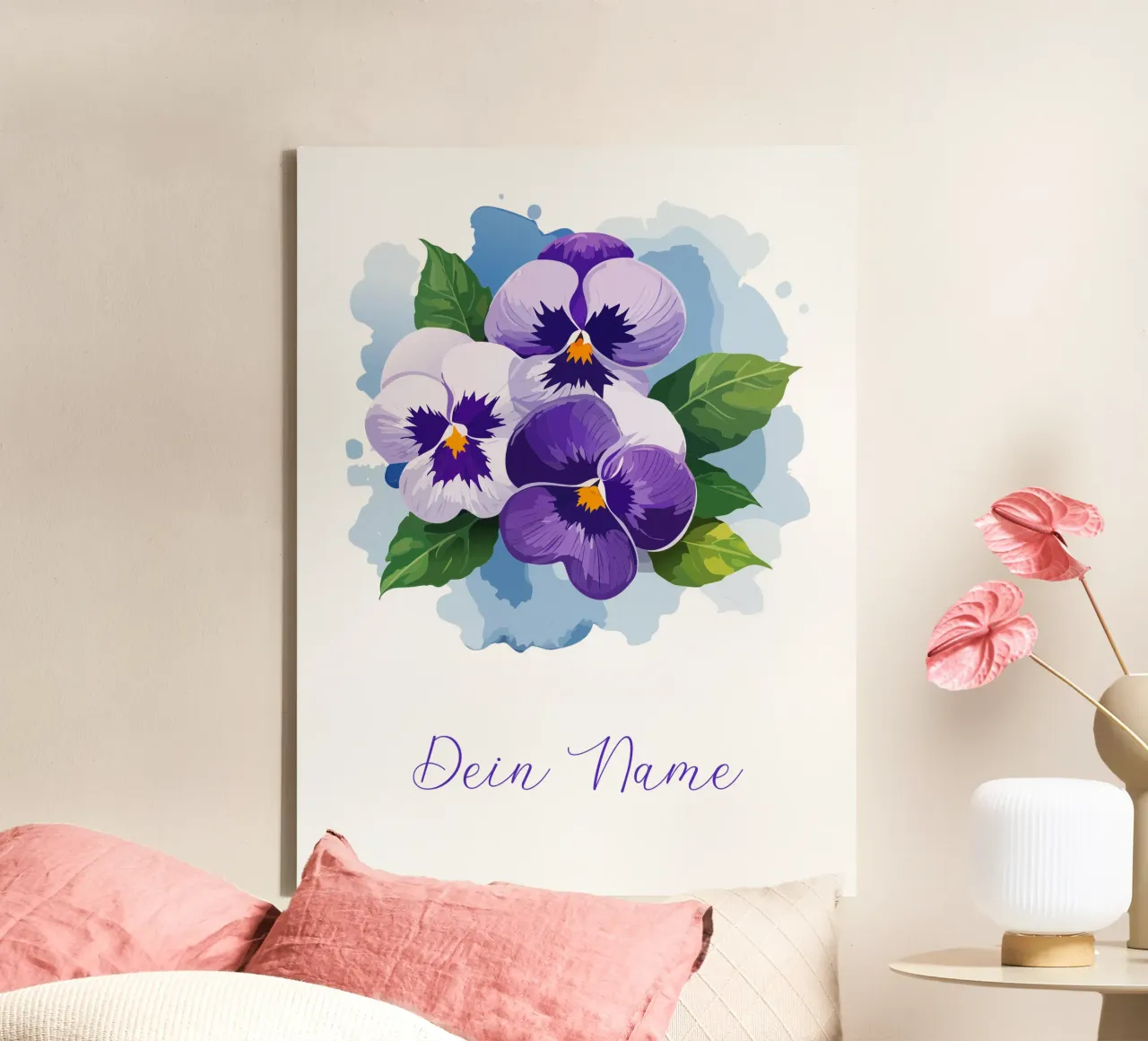 Viooltjes geboortebloem februari canvas met Baklijst van Geburtsblume