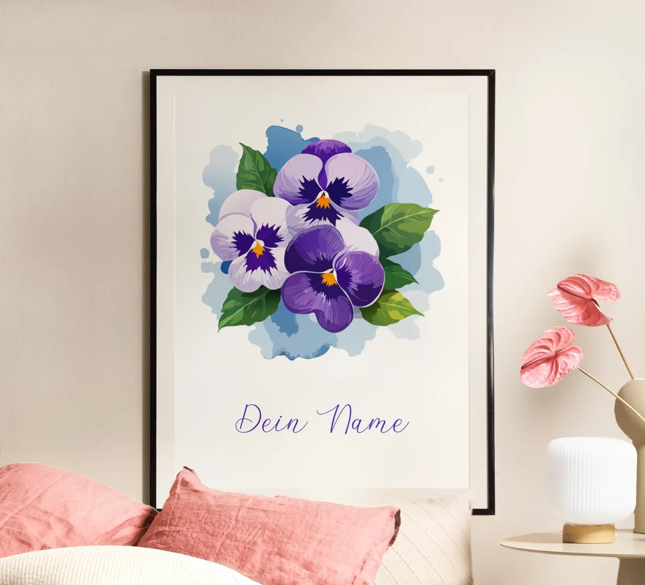 Viooltjes geboortebloem februari poster met aluminium frame van Geburtsblume