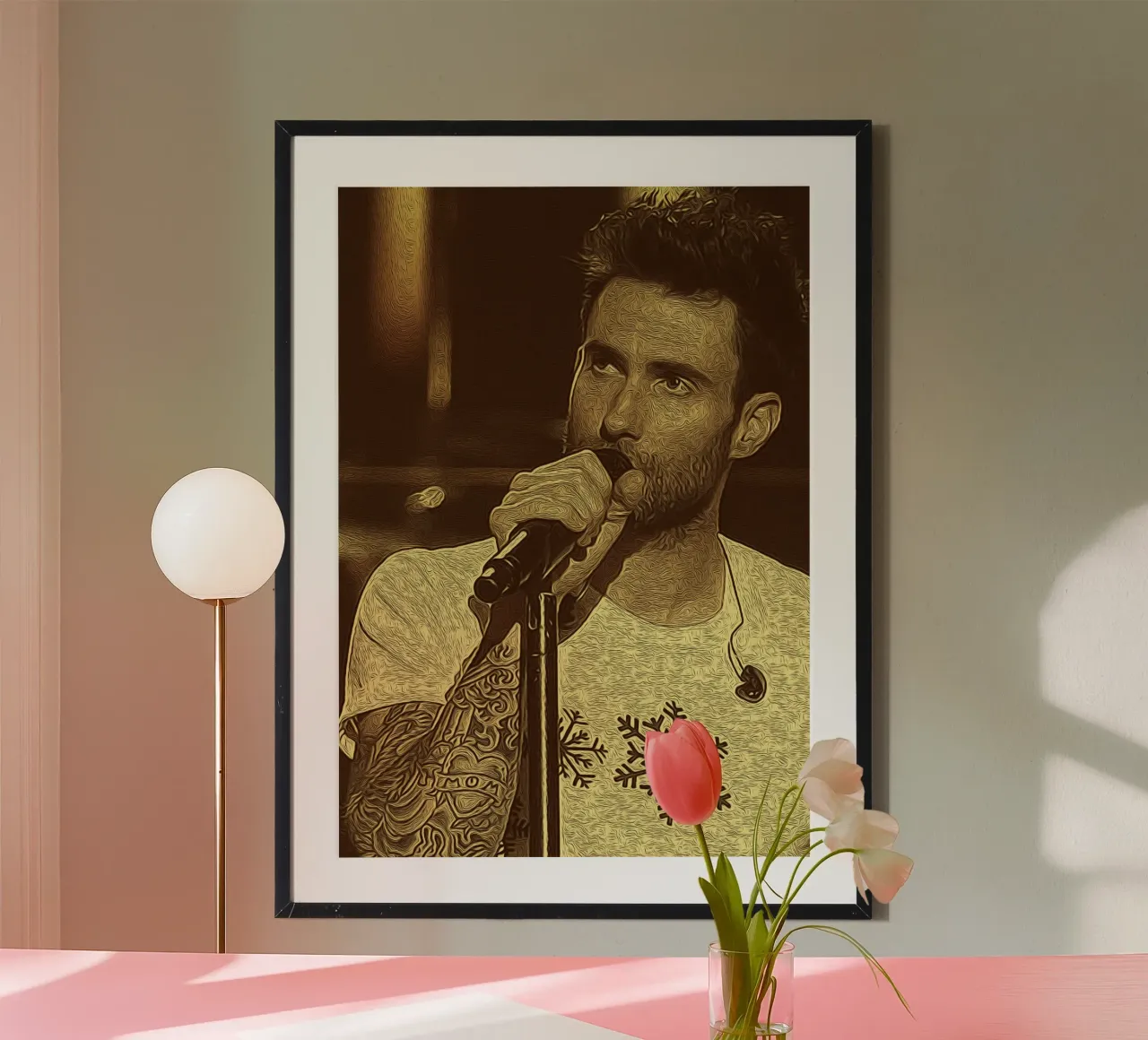Voce di velluto in seppia poster con telaio in legno da singpentinksale