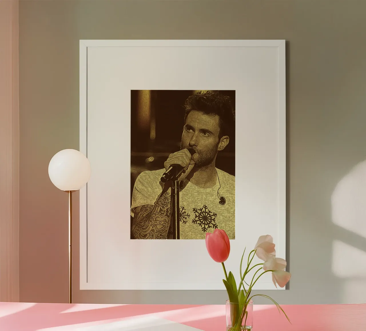 Voce di velluto in seppia poster con telaio in legno da singpentinksale