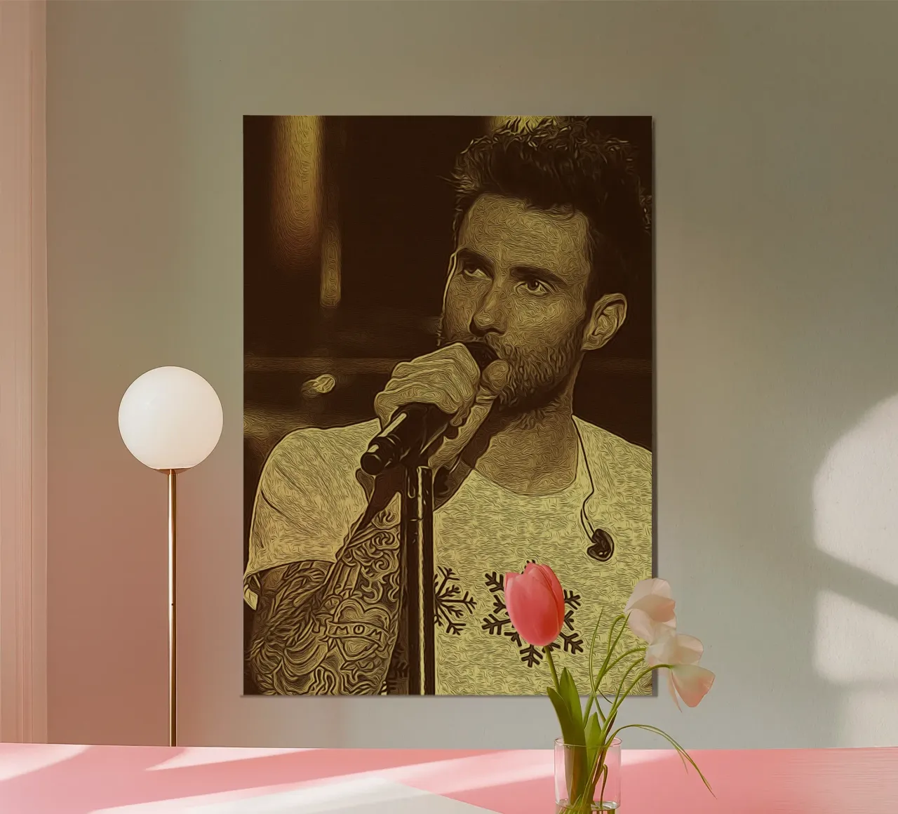 Voce di velluto in seppia poster con telaio in legno da singpentinksale
