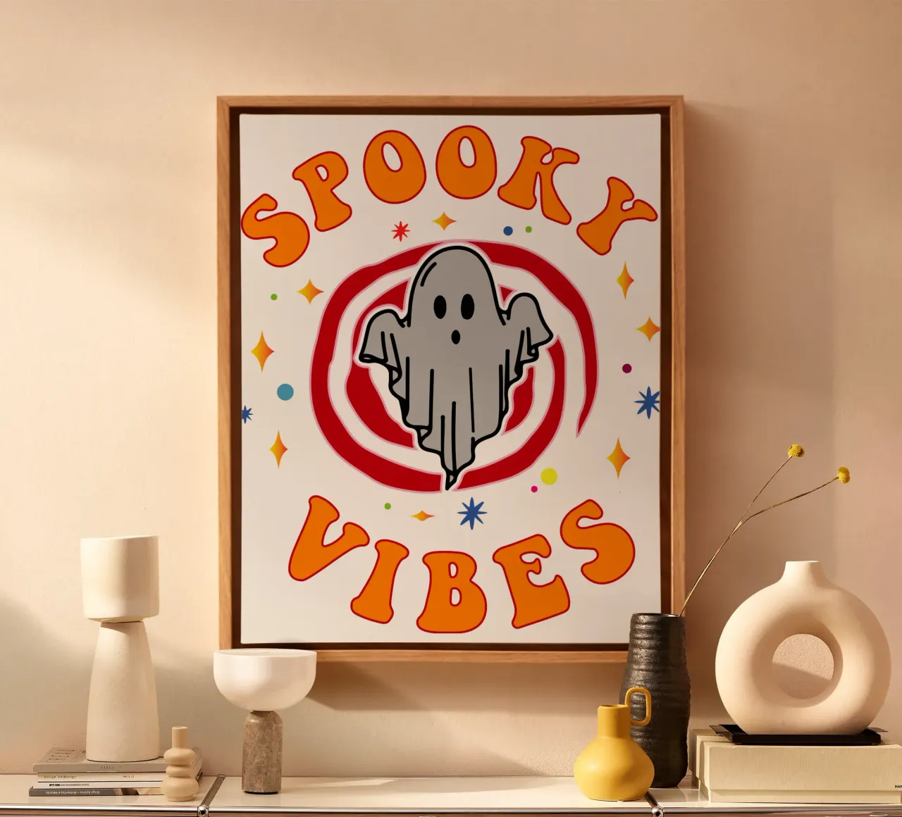spooky vibes funny ghost canvas with Floater frame by onetime