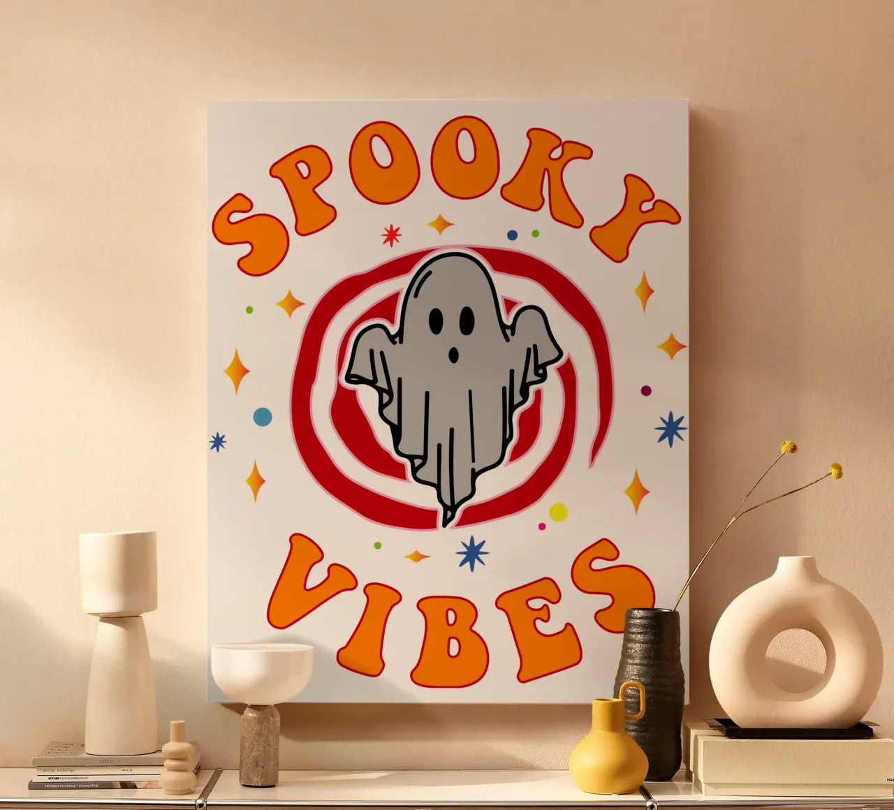 spooky vibes funny ghost canvas with Floater frame by onetime