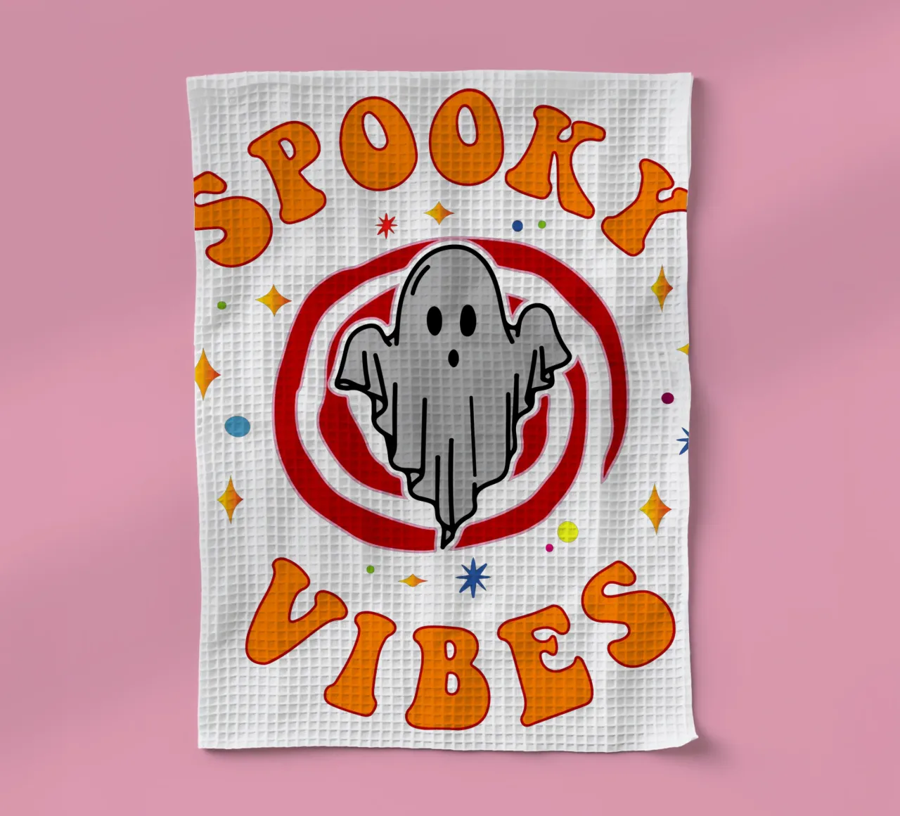 spooky vibes funny ghost tea towel by onetime