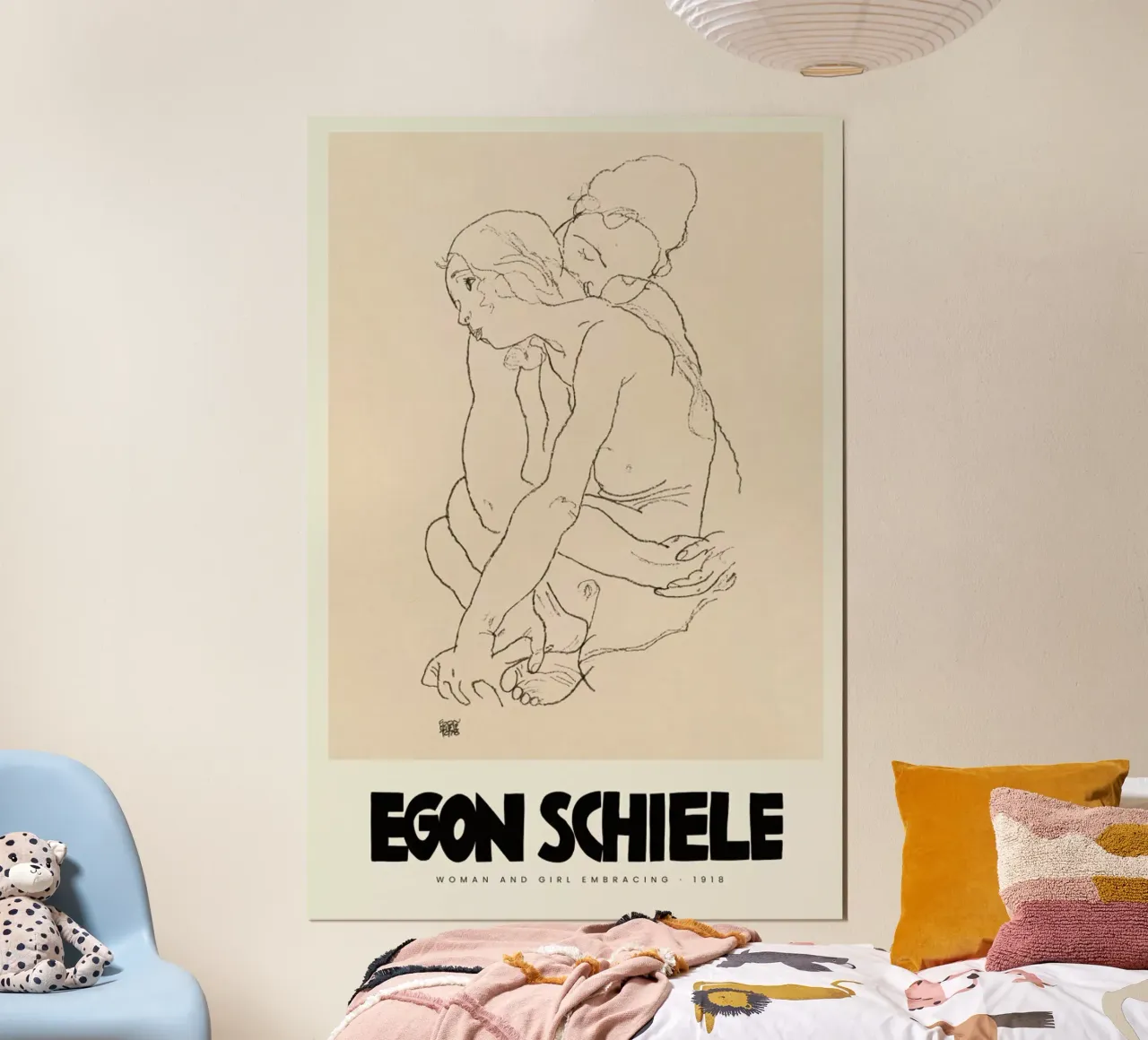Schiele - Woman And Girl Embracing II poster con telaio in alluminio da Vintage by JUNIQE