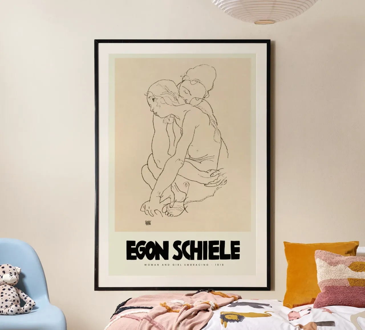Schiele - Woman And Girl Embracing II poster con telaio in alluminio da Vintage by JUNIQE