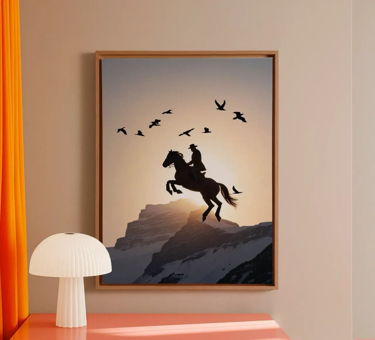 cowboy silhouet canvas met Baklijst van Horsire