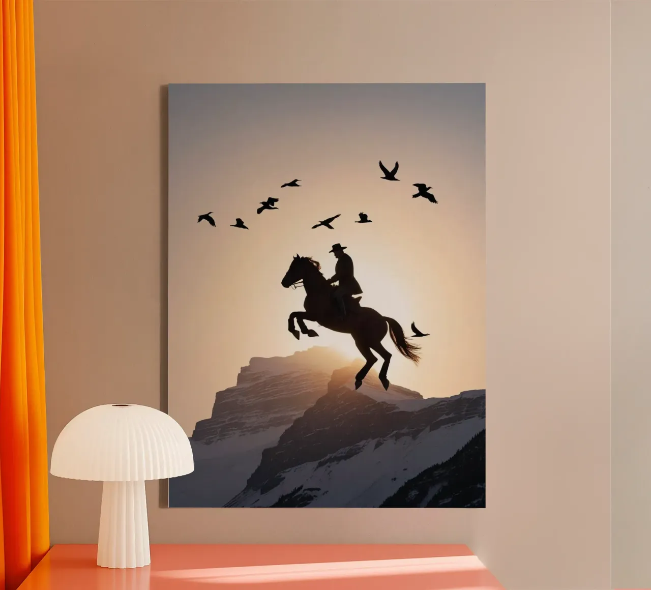 cowboy silhouet canvas met Baklijst van Horsire
