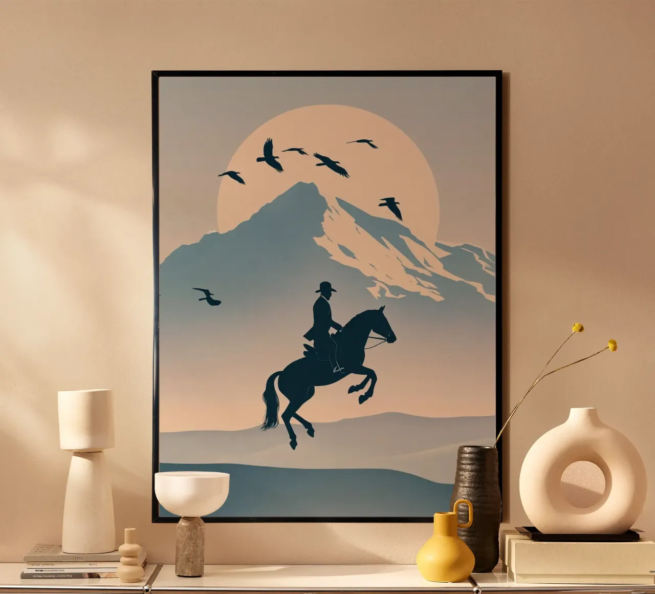 horse rider in mountains poster with plastic frame by Horsire
