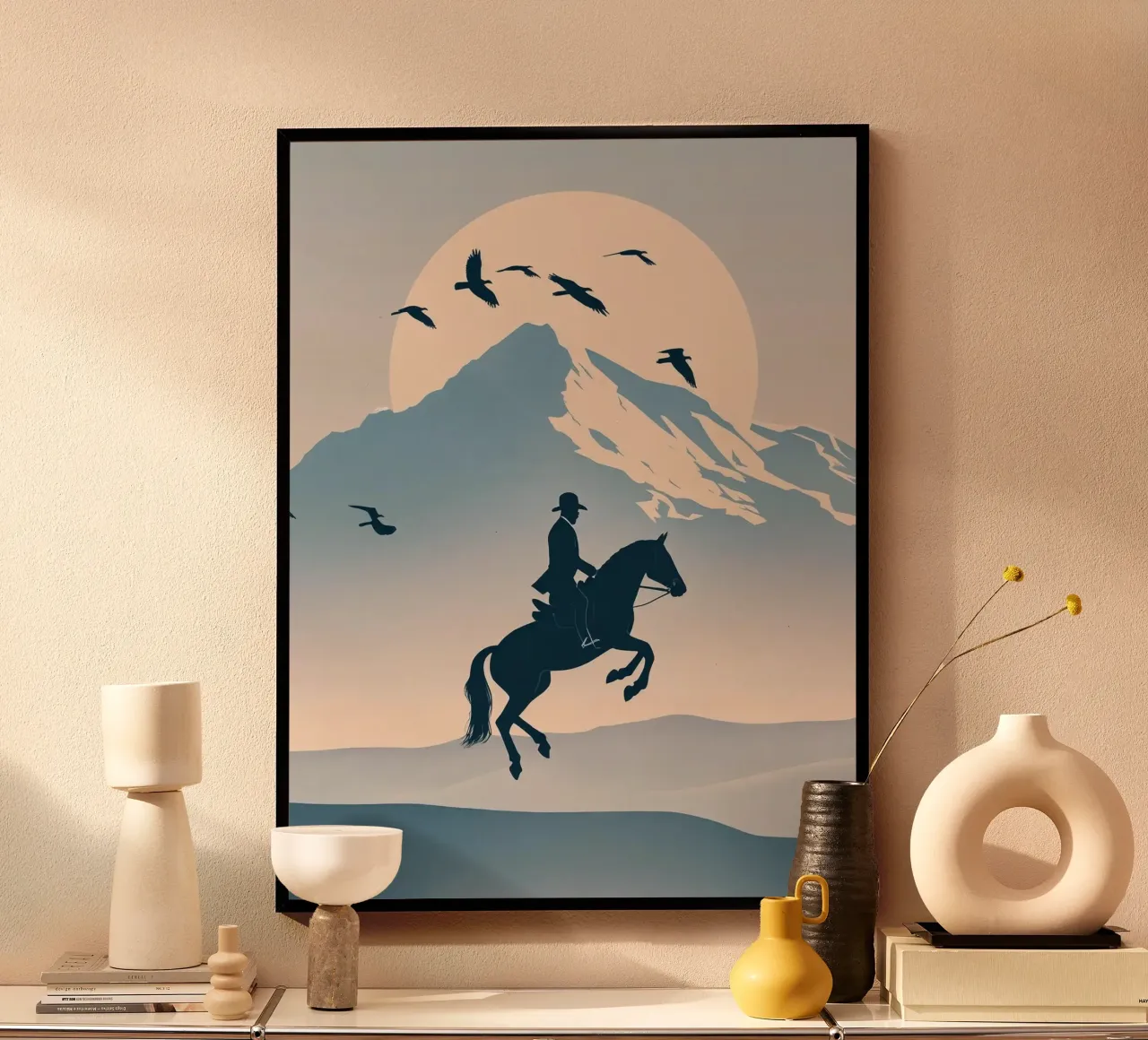 horse rider in mountains poster with plastic frame by Horsire