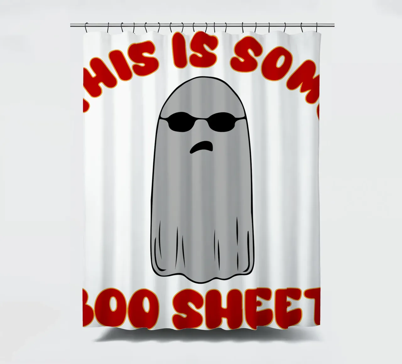questo è un foglio di boo tenda da doccia da onetime