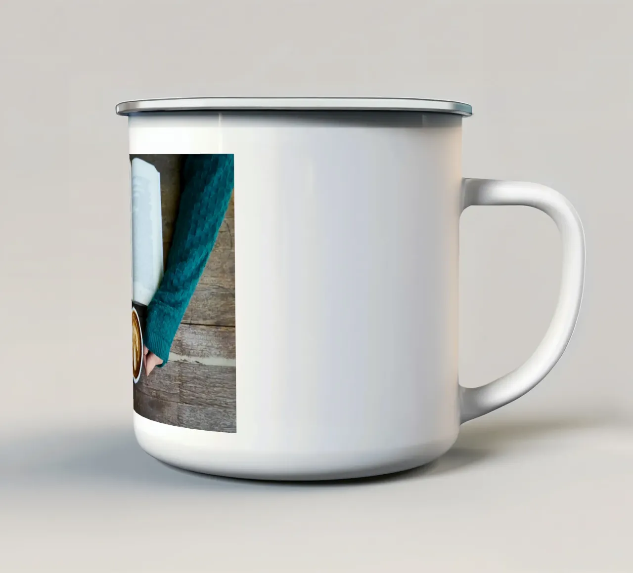 cafe table reading enamel mug by cofa home