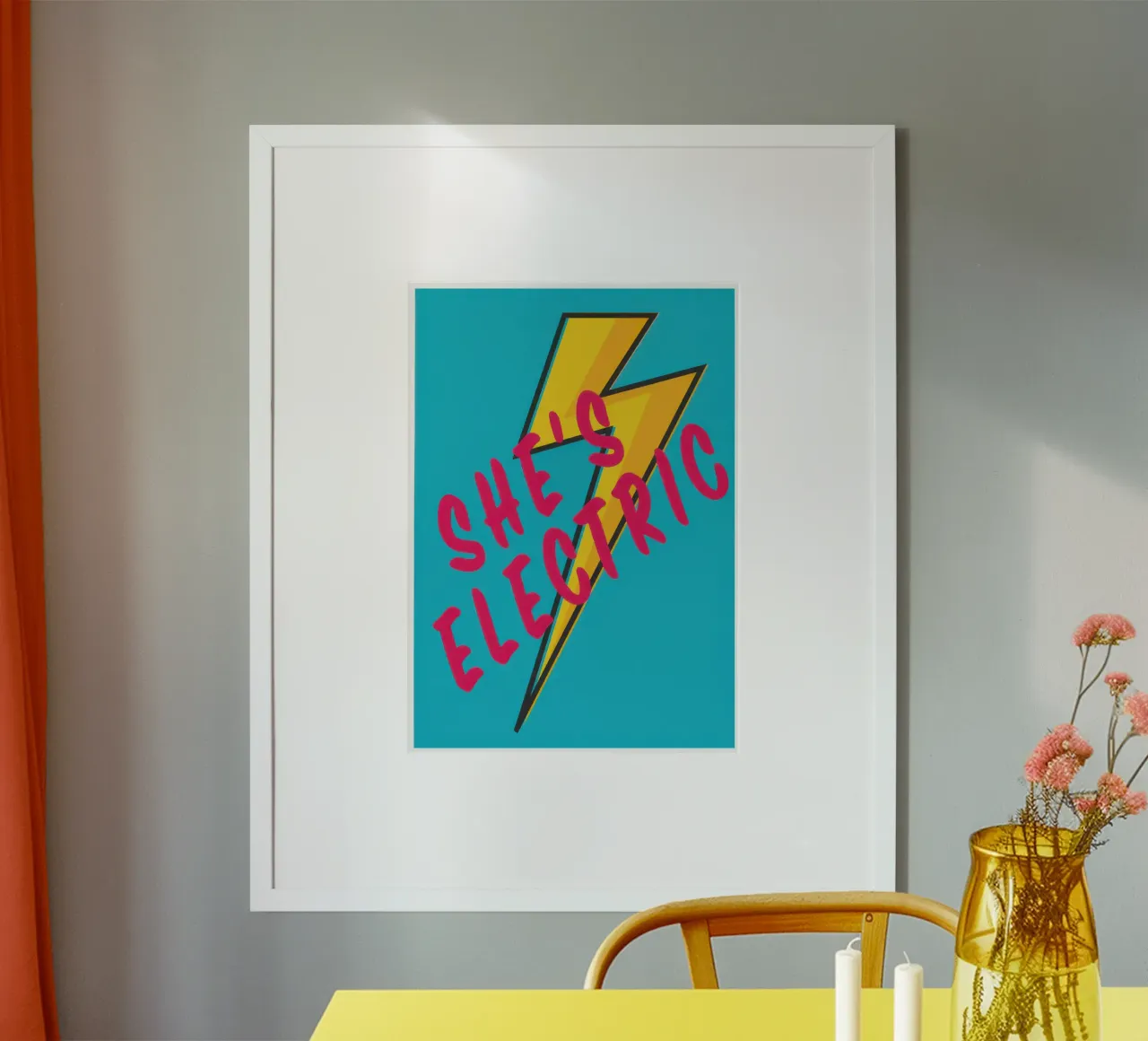 She's Electric poster with wooden frame by Beauty wall