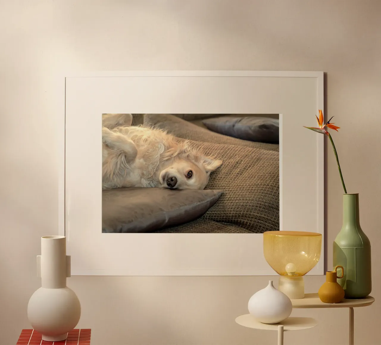 dog relaxation poster with aluminum frame by animal story home
