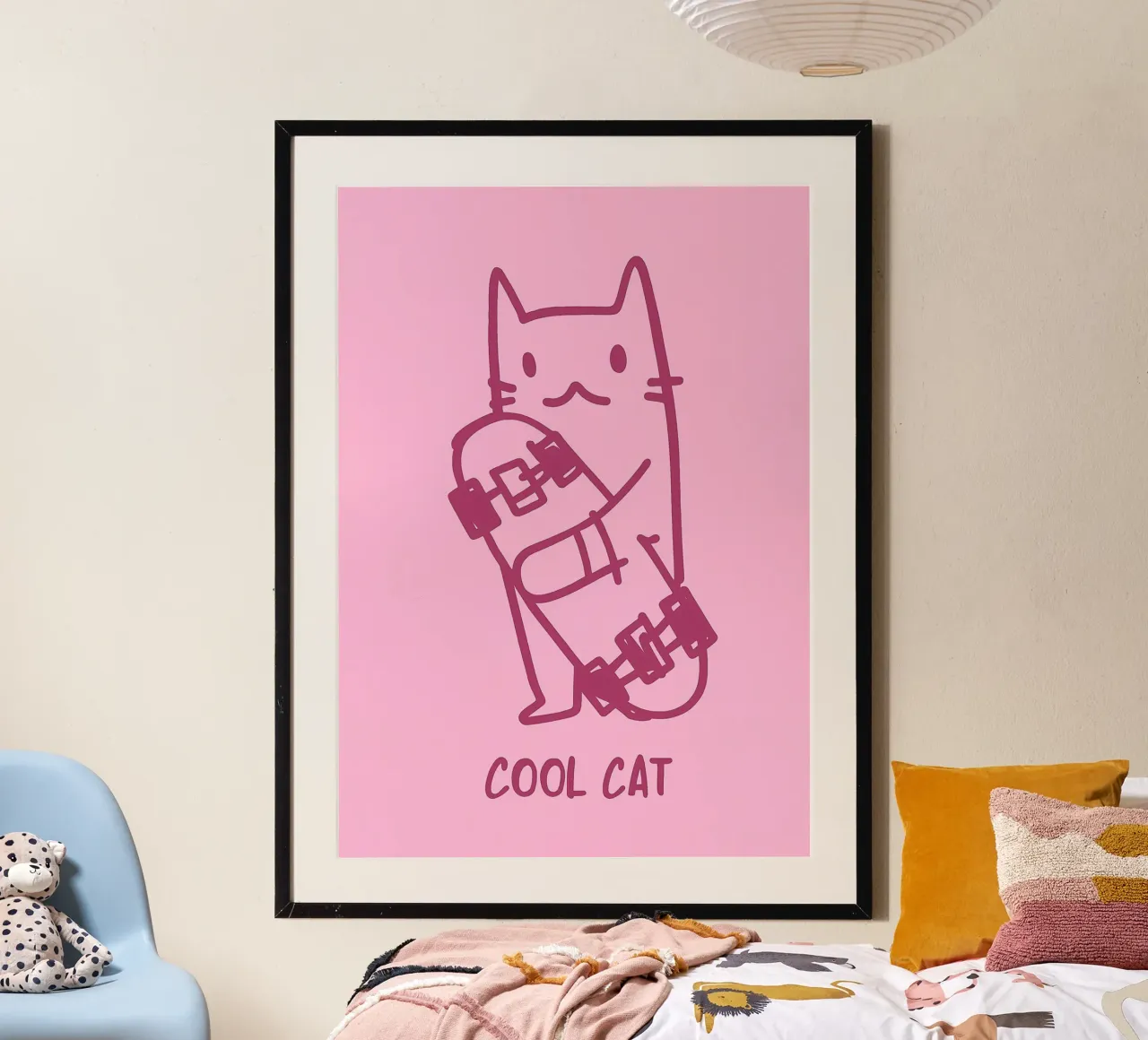 Gatto divertente Skateboard poster con telaio in legno da oneroad
