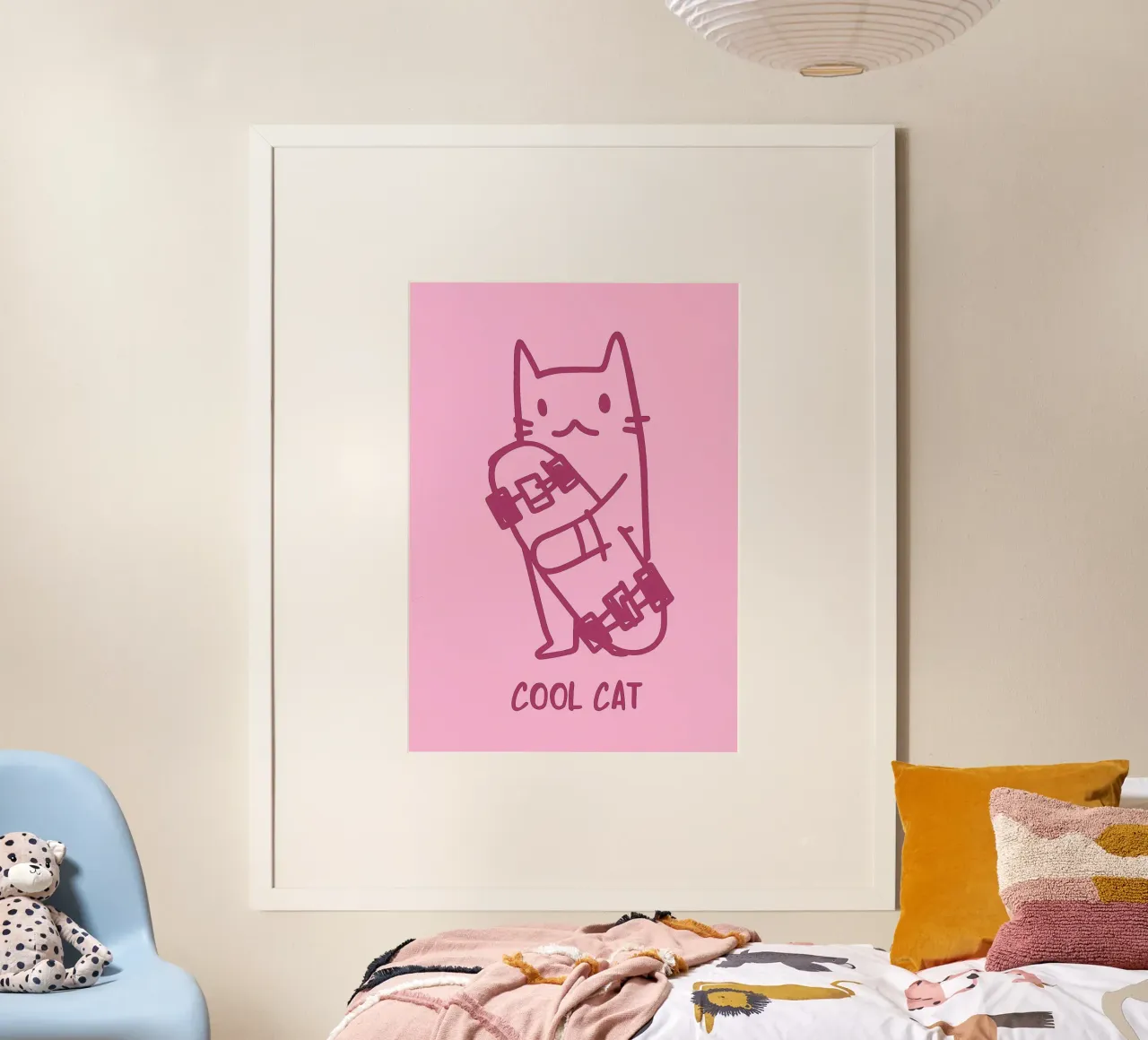 Gatto divertente Skateboard poster con telaio in legno da oneroad