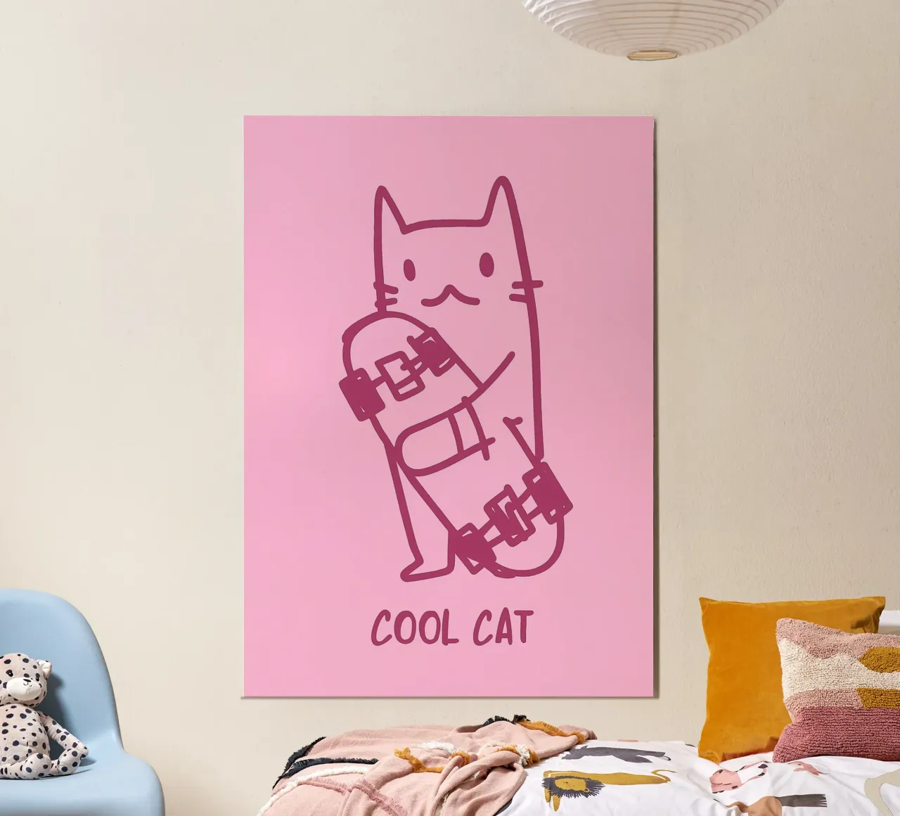 Gatto divertente Skateboard poster con telaio in legno da oneroad