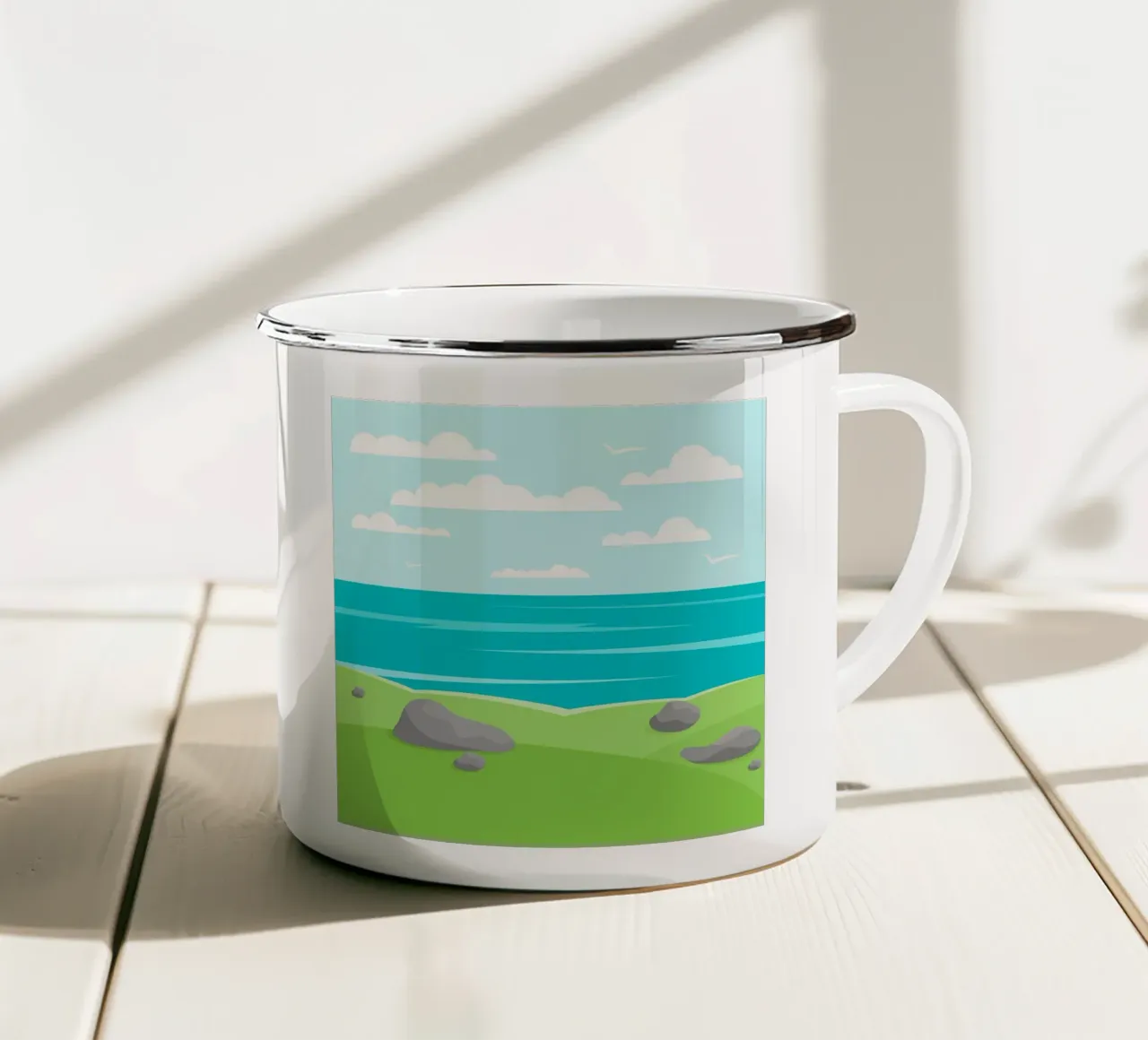 paesaggio scogliere di mare tazza in smalto da pastel color shape
