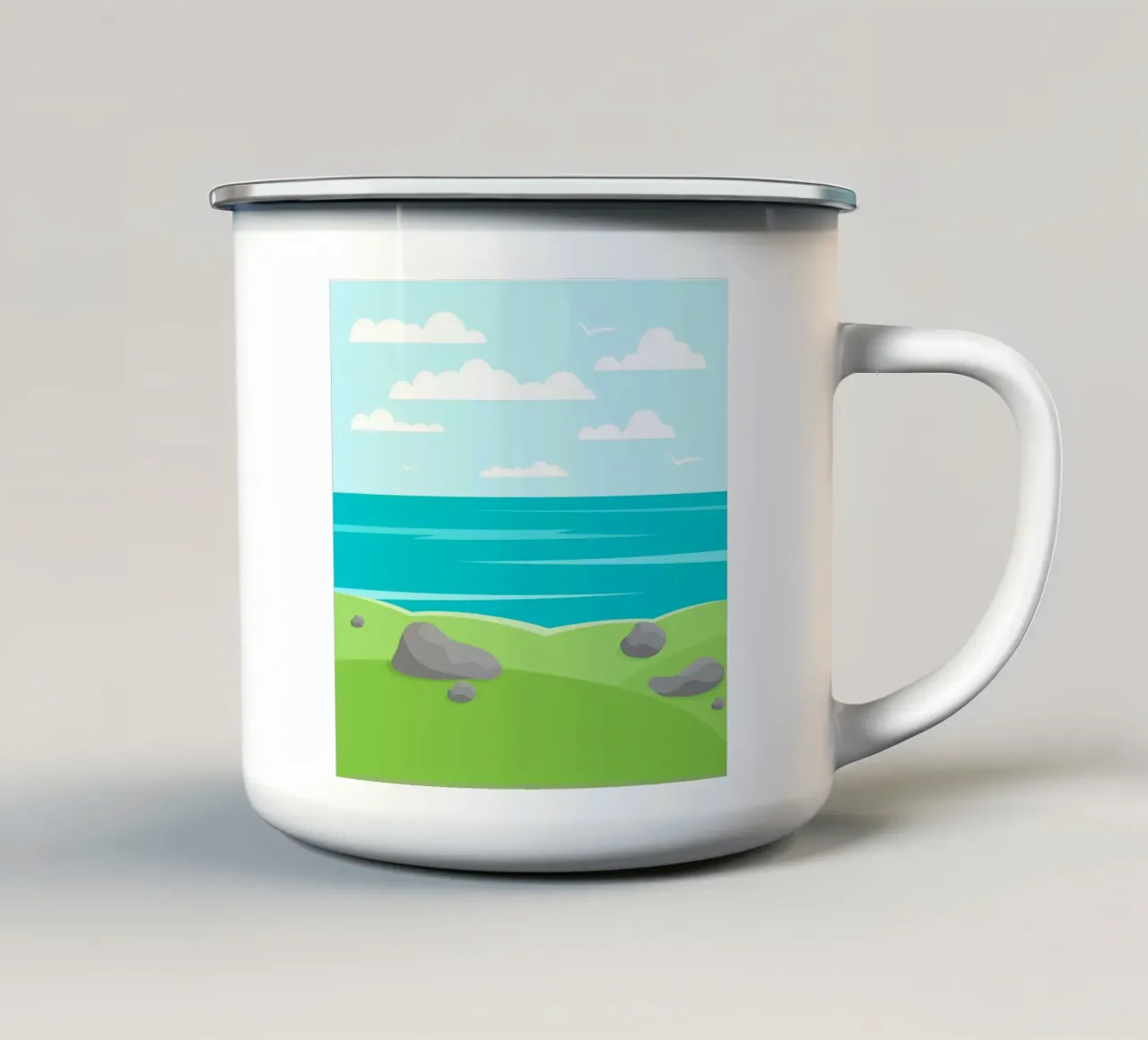 paesaggio scogliere di mare tazza in smalto da pastel color shape