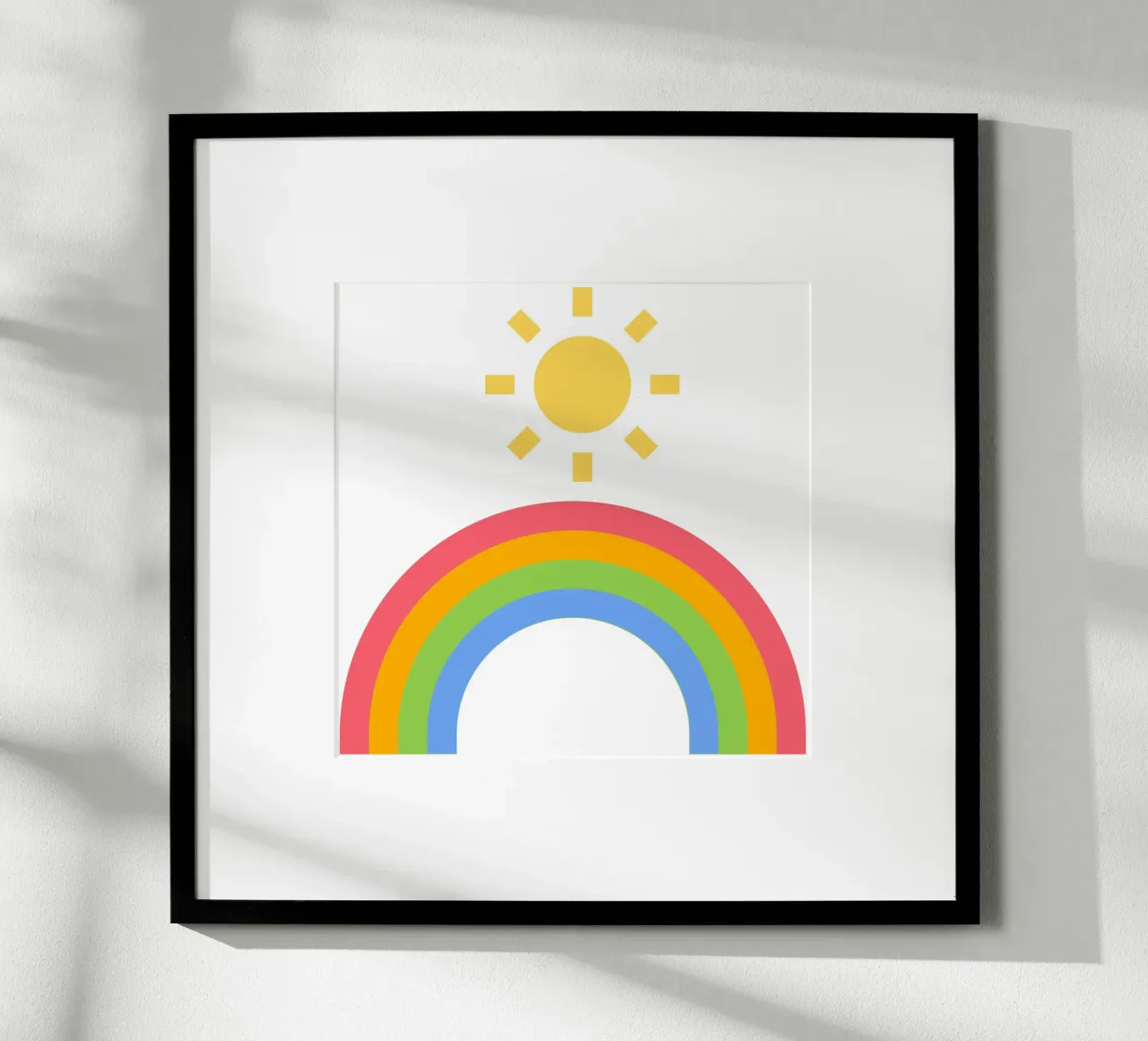 rainbow sun poster with aluminum frame by pastel color shape