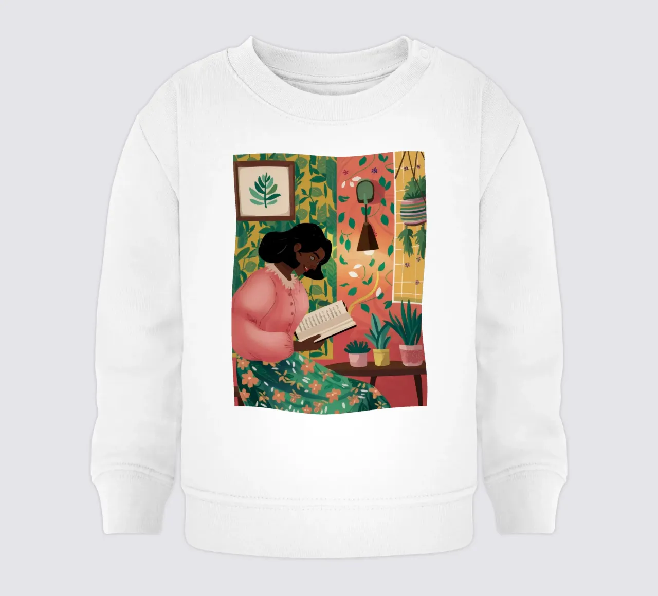 Pink Sweater Reading baby sweatshirt by Pale Aura