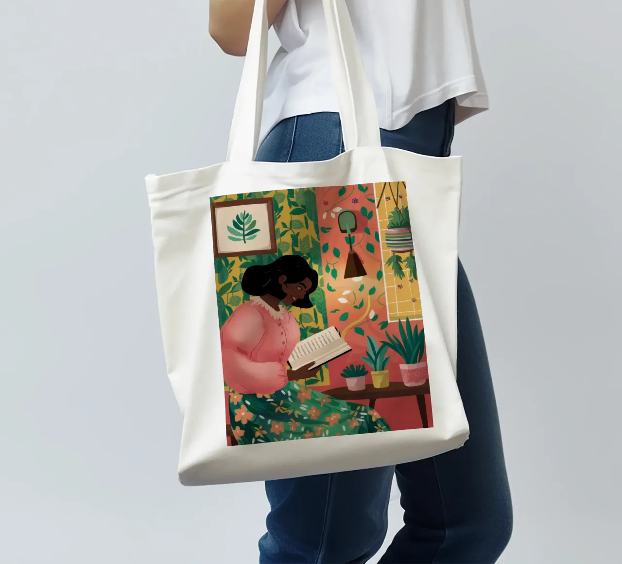 Pink Sweater Reading tote bag by Pale Aura