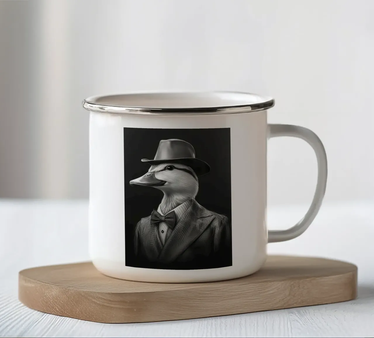 Anatra fredda in abito e berretto tazza in smalto da Brandi N Huskey