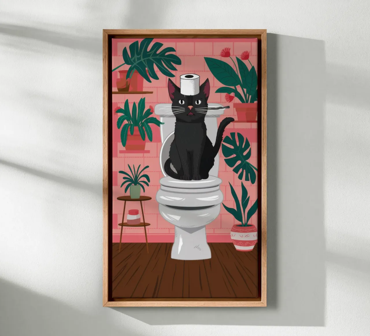 Kat in een toilet canvas met Baklijst van Marigold Tiga