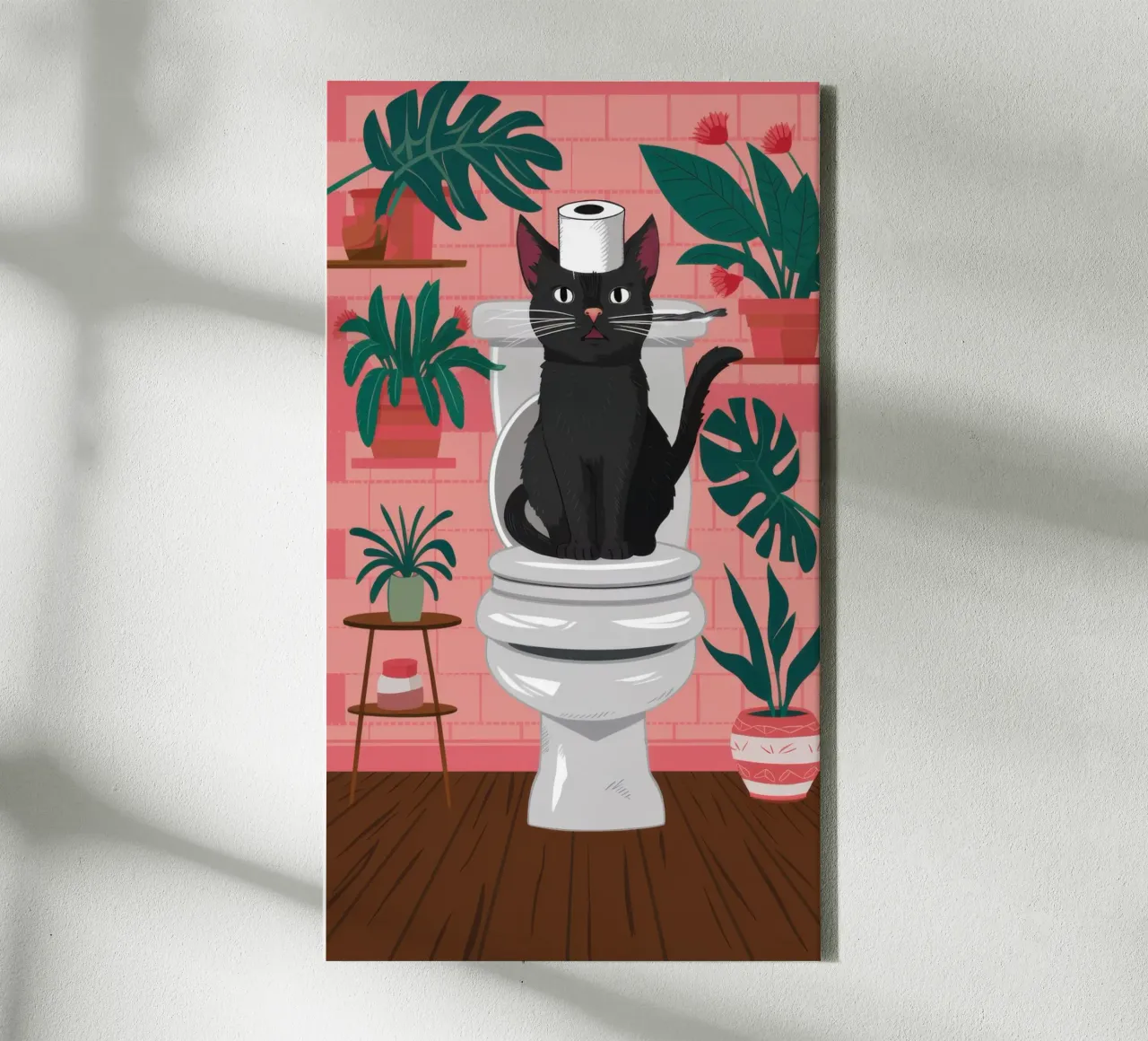 Kat in een toilet canvas met Baklijst van Marigold Tiga