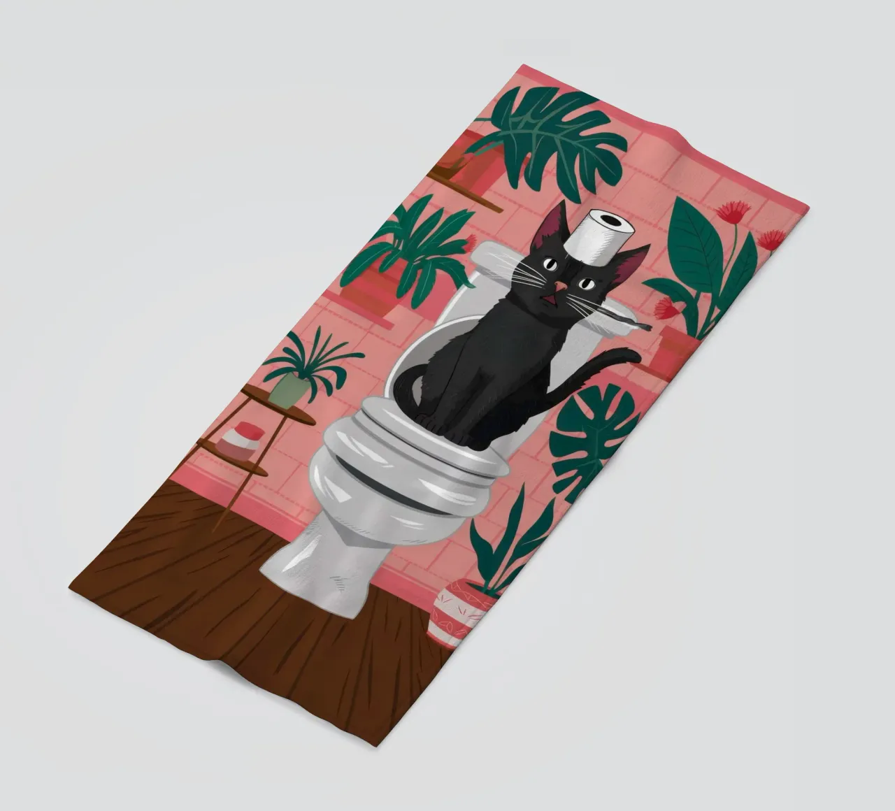 Cat in a Toilet beach towel by Marigold Tiga