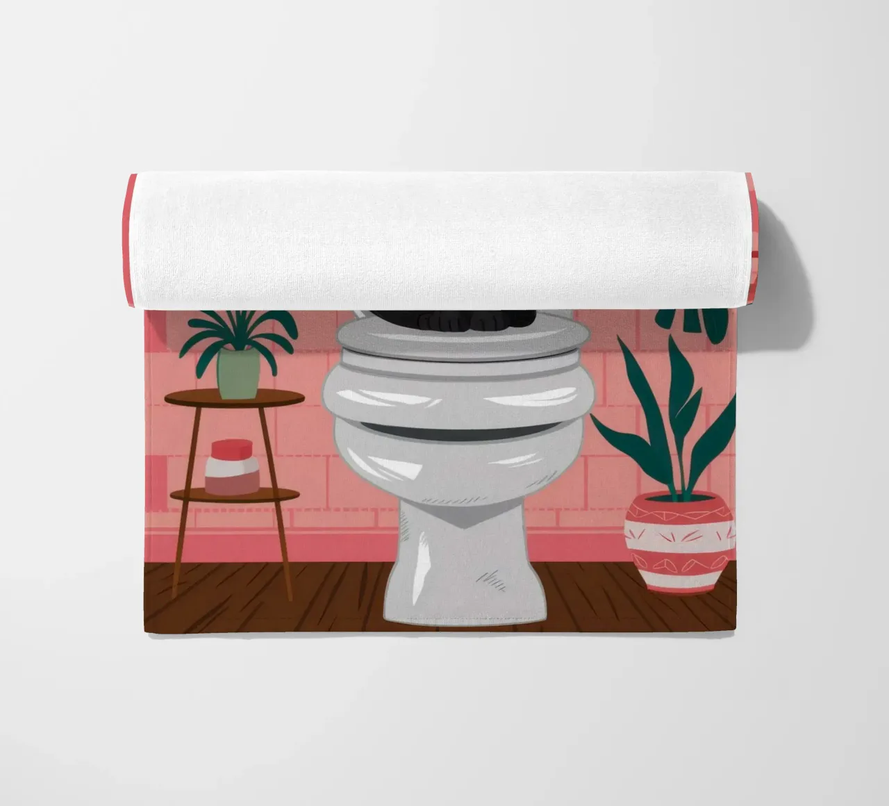 Cat in a Toilet beach towel by Marigold Tiga