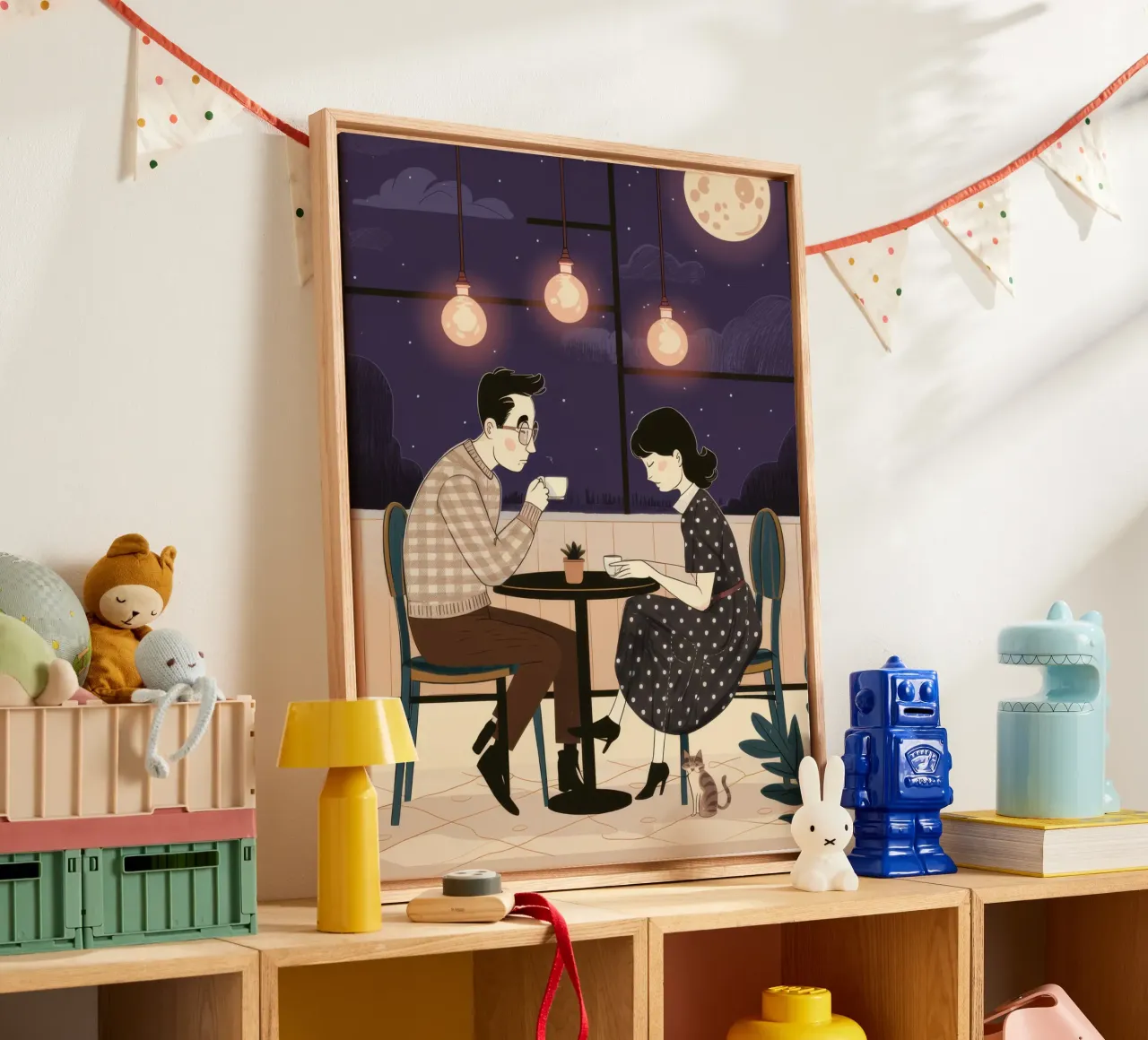 Lamplight Dinner Date canvas with Floater frame by Sentinel Glow