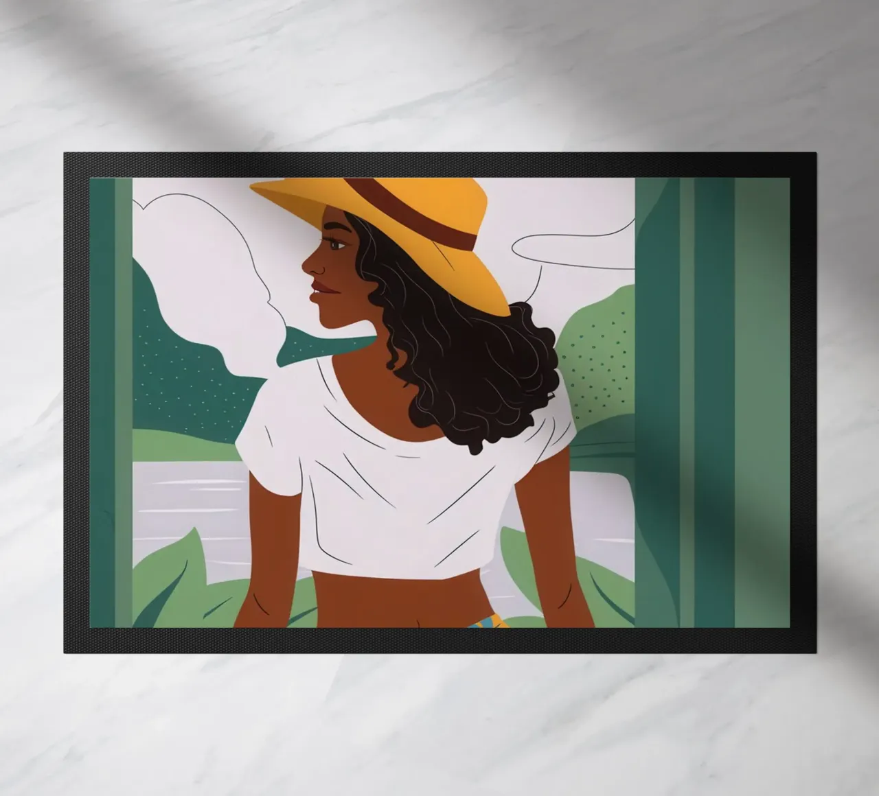 Sun Hat Window View doormat by Pale Aura