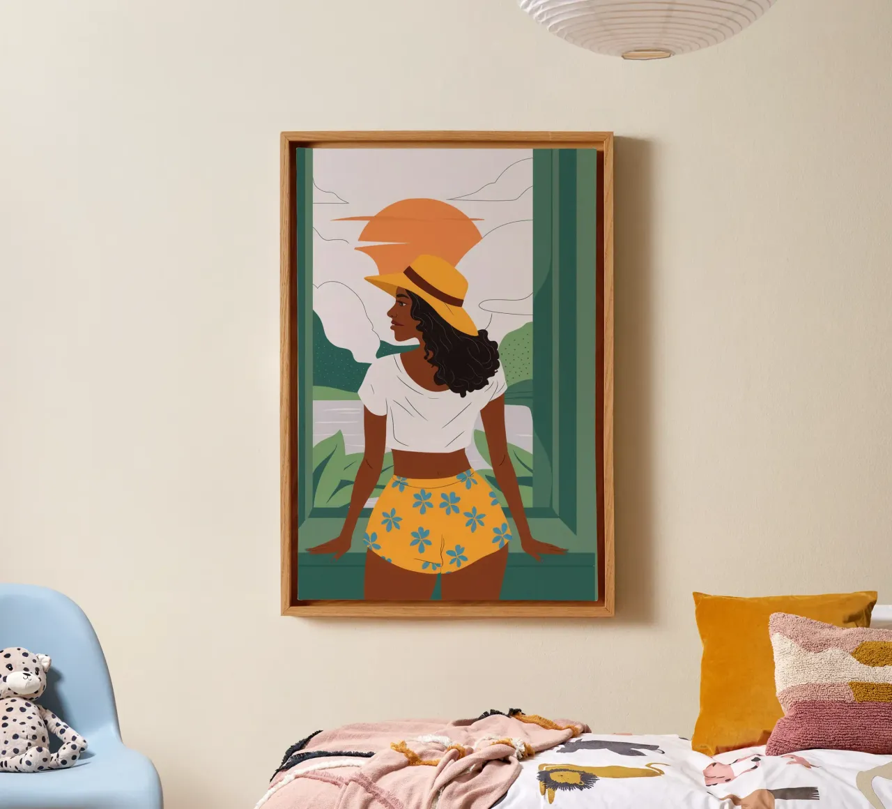 Sun Hat Window View canvas with Floater frame by Pale Aura