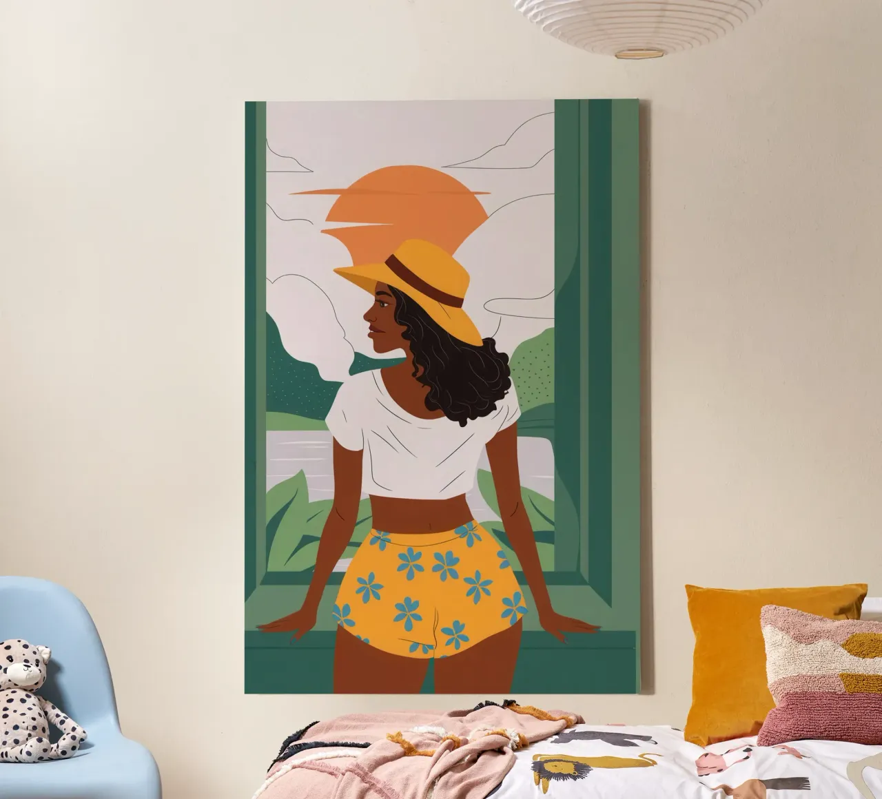 Sun Hat Window View canvas with Floater frame by Pale Aura