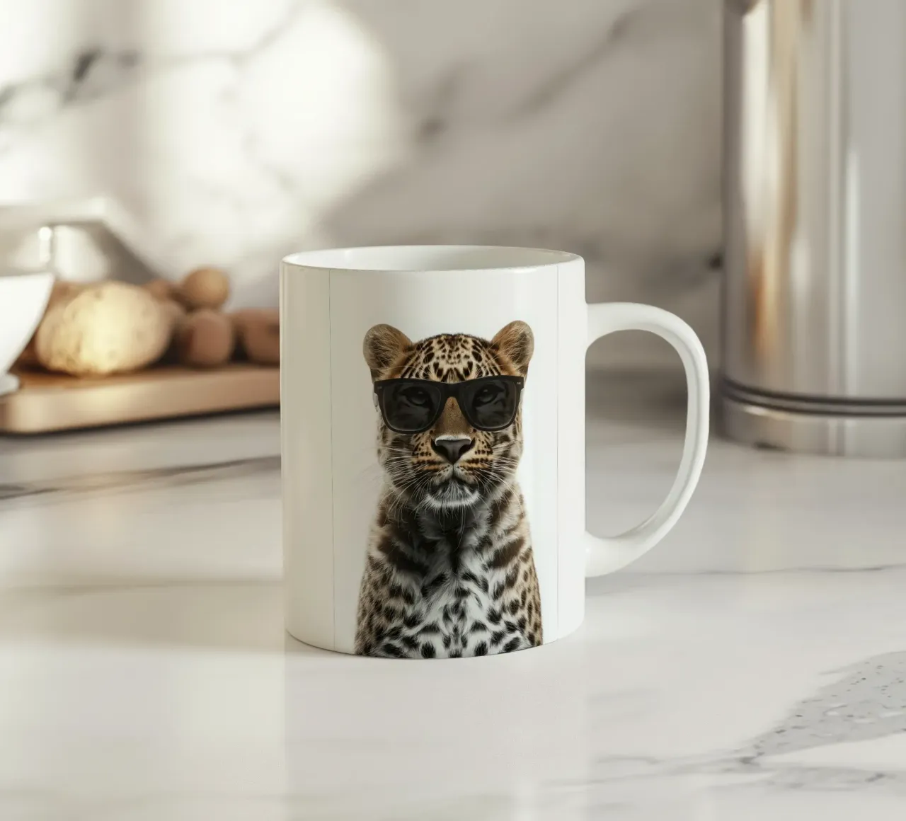 Cool Leopard with Sunglasses Portrait ceramic mug by Brandi N Huskey