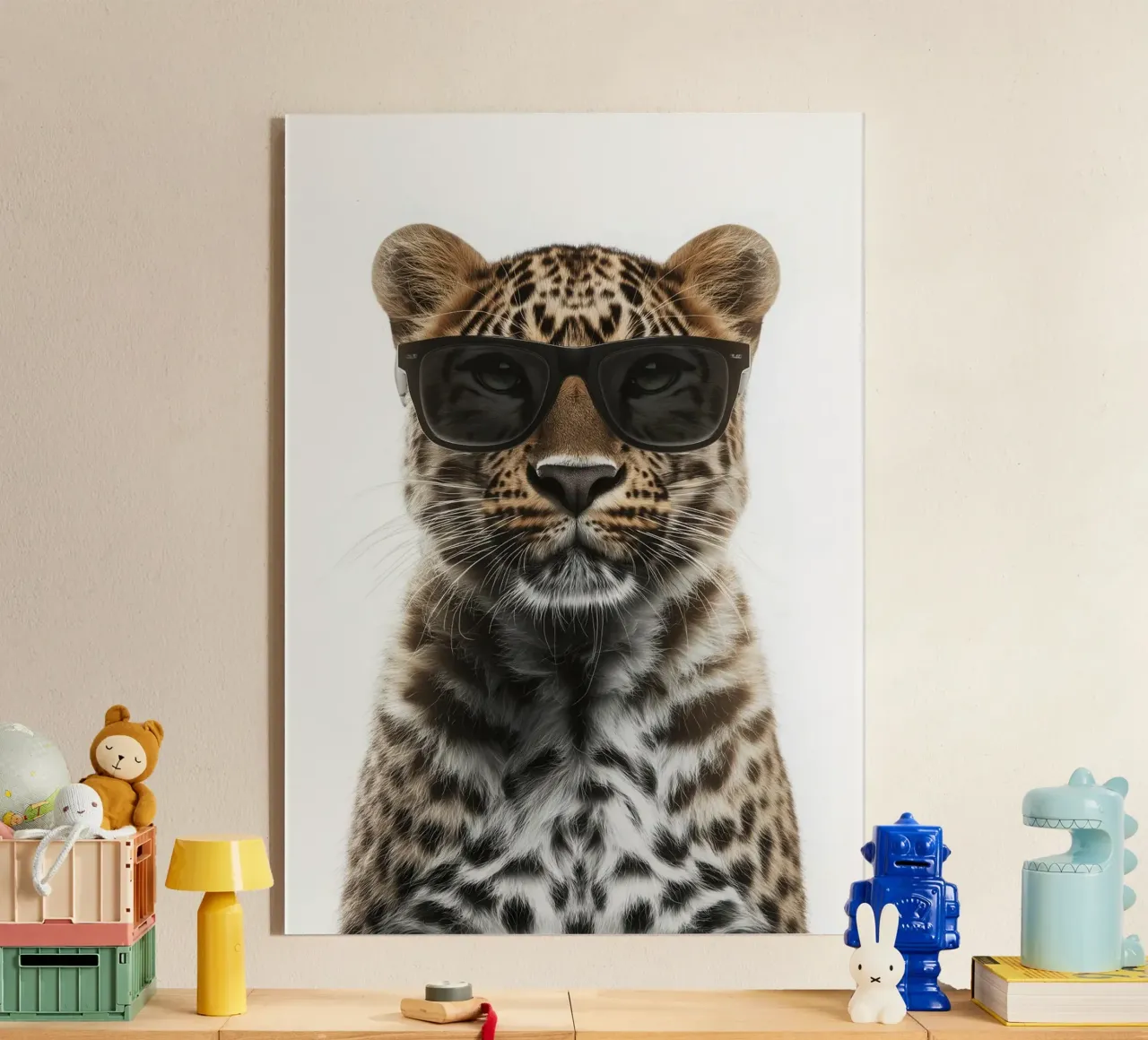 Cooler Leopard mit Sonnenbrille Portrait Acryl-Glas von Brandi N Huskey