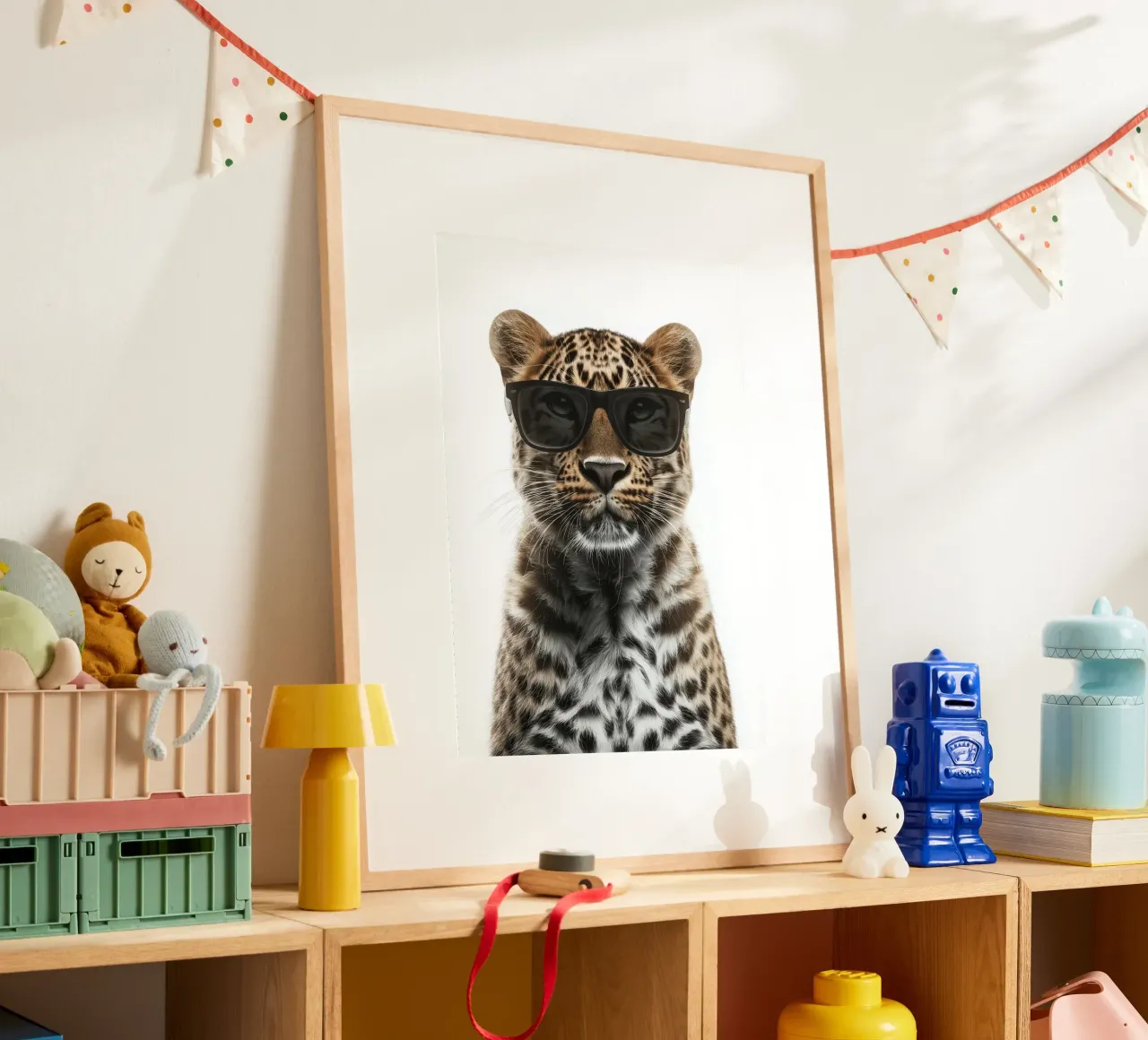 Portrait d'un léopard cool avec des lunettes de soleil poster de Brandi N Huskey
