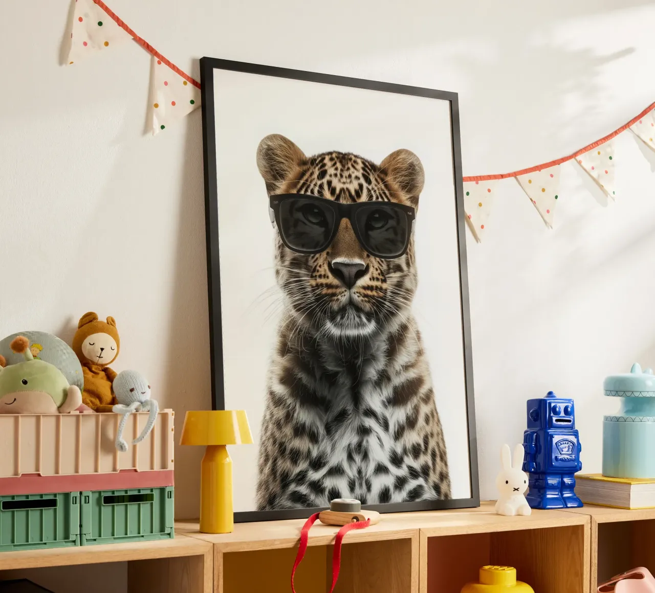 Portrait d'un léopard cool avec des lunettes de soleil poster de Brandi N Huskey