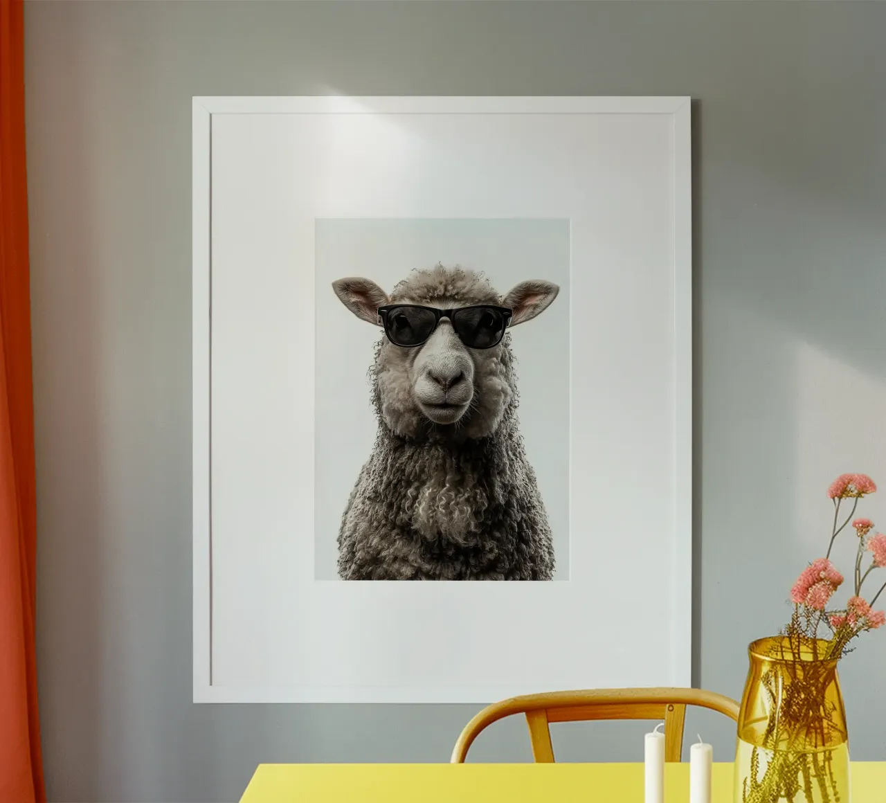 Pecora fresca con occhiali da sole ritratto poster con telaio in alluminio da Brandi N Huskey