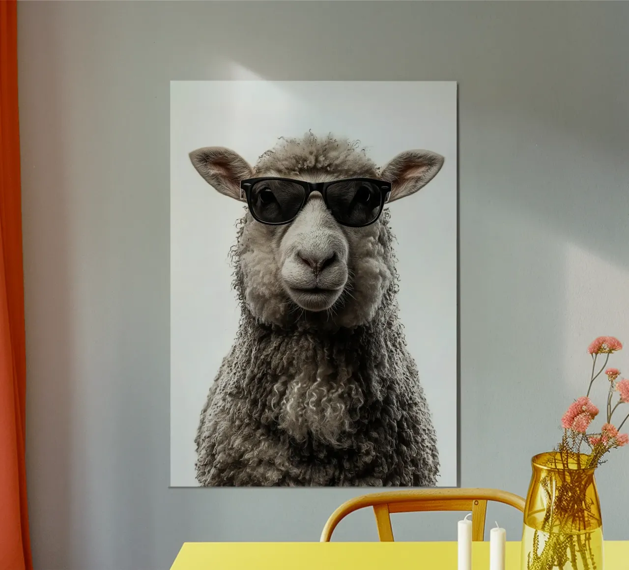 Pecora fresca con occhiali da sole ritratto poster con telaio in alluminio da Brandi N Huskey