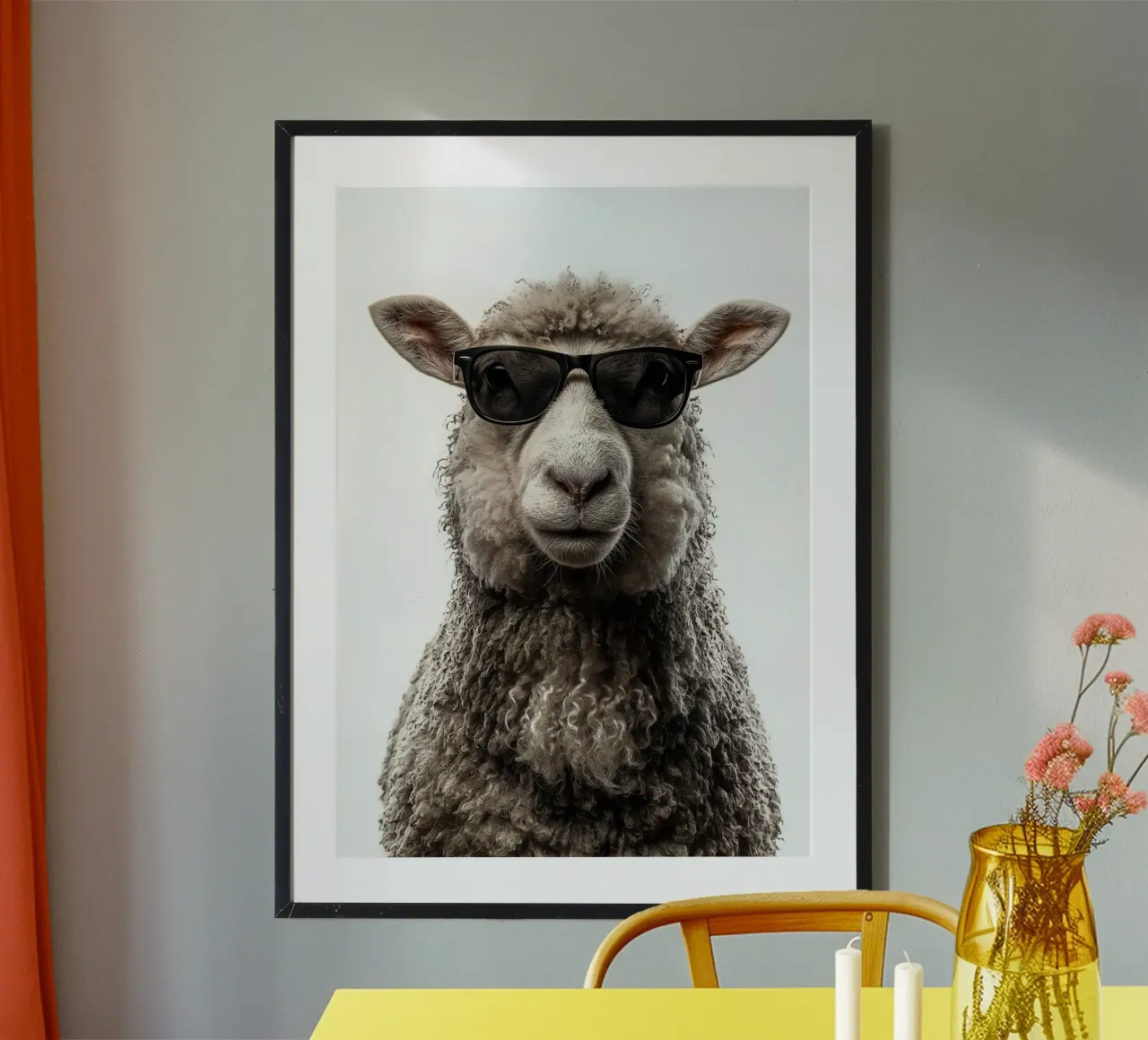 Pecora fresca con occhiali da sole ritratto poster con telaio in alluminio da Brandi N Huskey