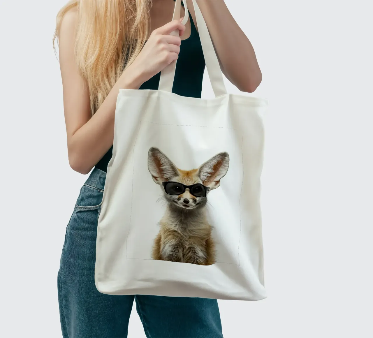 Volpe Fennec con occhiali da sole borsa in juta da Brandi N Huskey