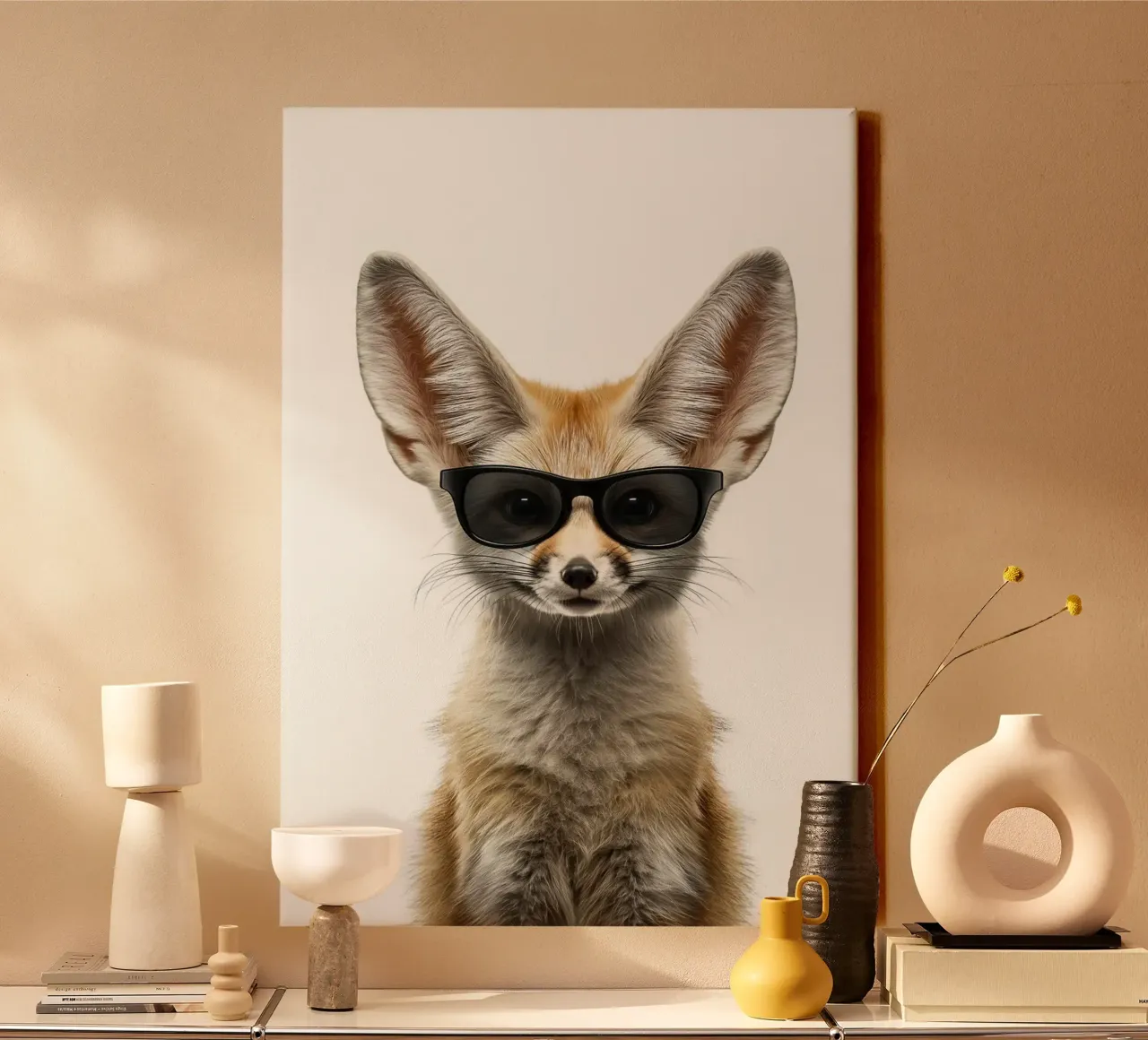 Volpe Fennec con occhiali da sole tela con Cornice a cassetta da Brandi N Huskey