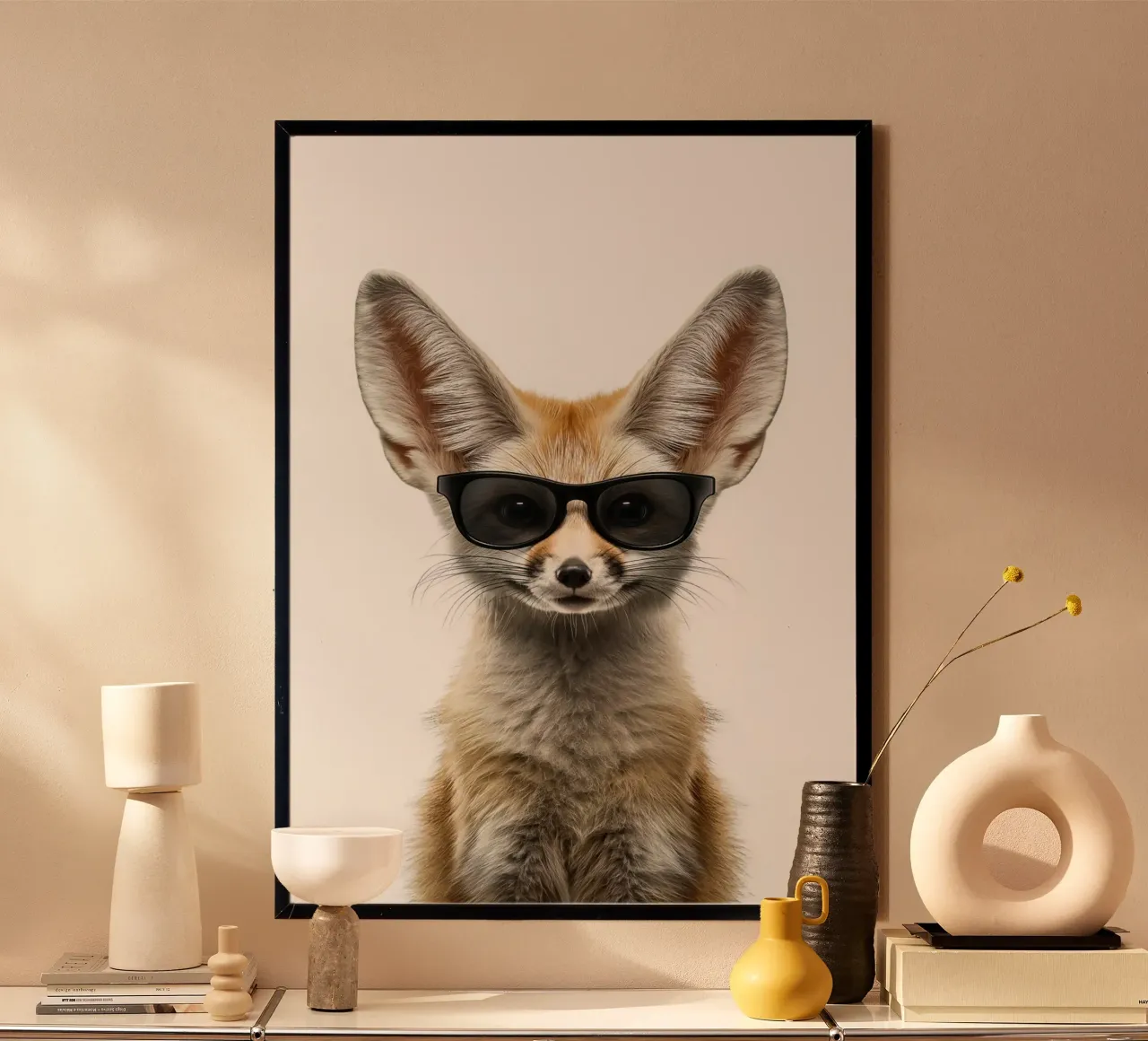 Volpe Fennec con occhiali da sole carta hahnemühle da Brandi N Huskey