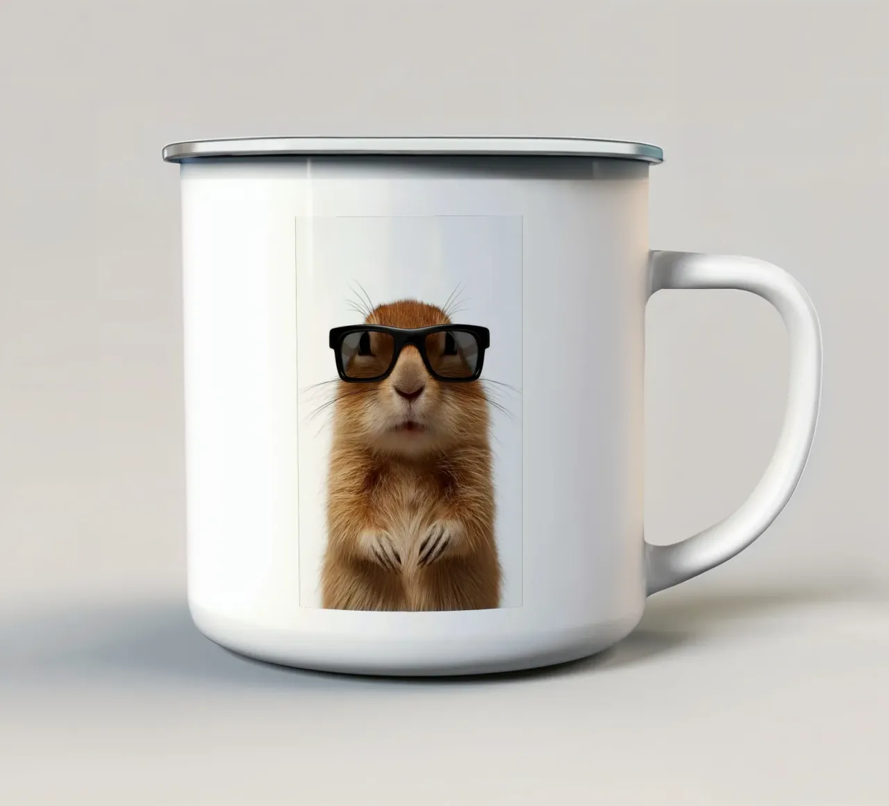 Cool Gerbil with Sunglasses enamel mug by Brandi N Huskey