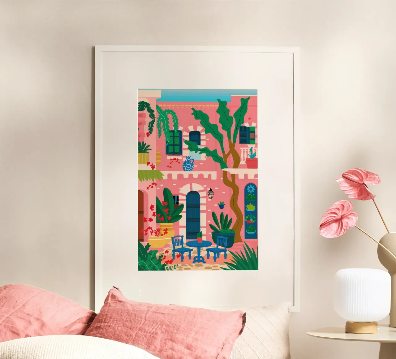 Giardino dei cactus Parete rosa poster con telaio in alluminio da Marigold Tiga